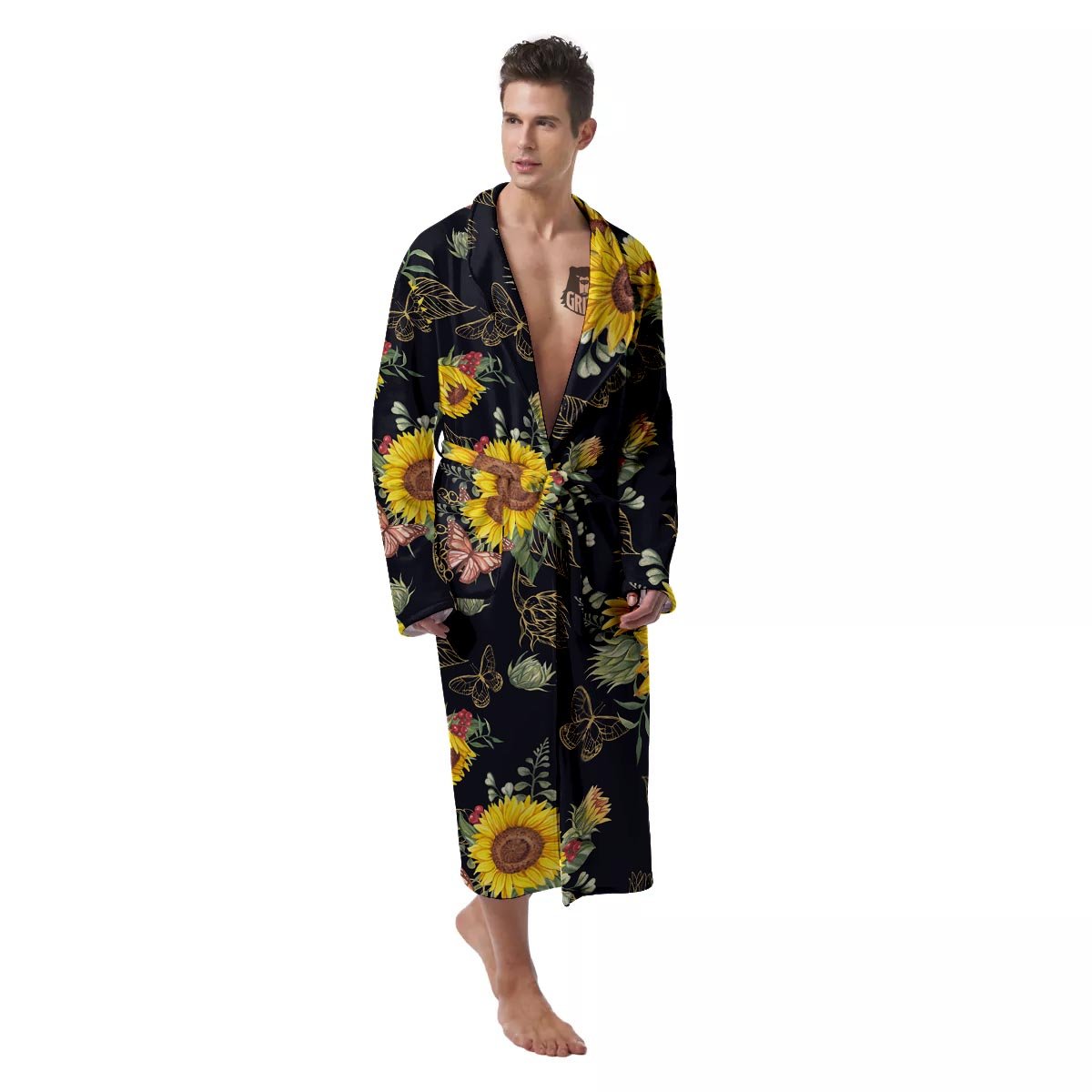 Sunflower Field Print Pattern Men's Robe-grizzshop