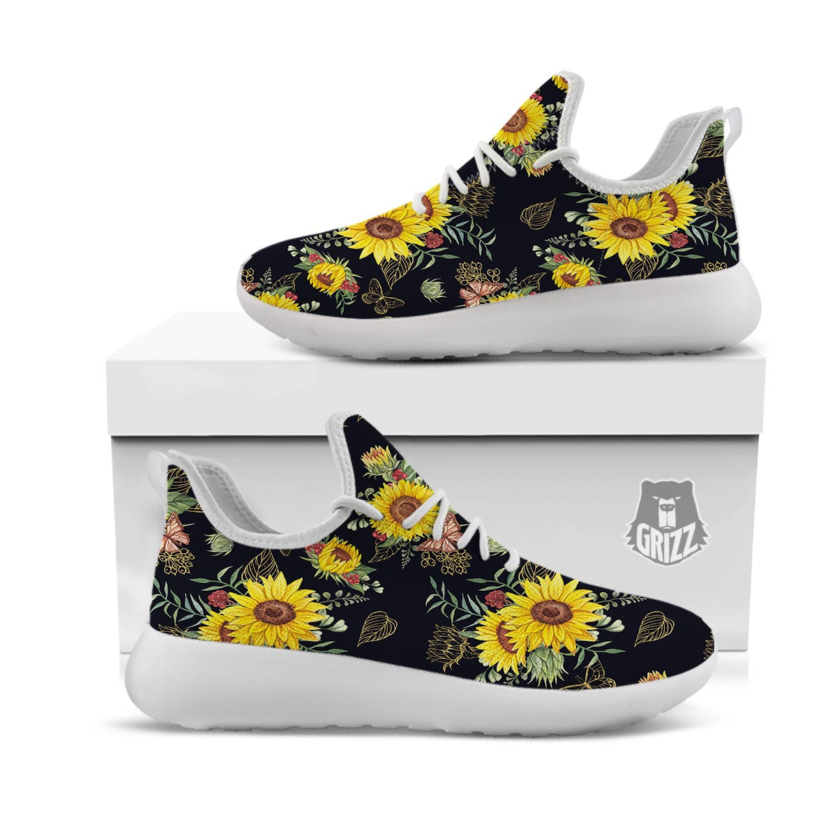 Sunflower Field Print Pattern White Athletic Shoes-grizzshop