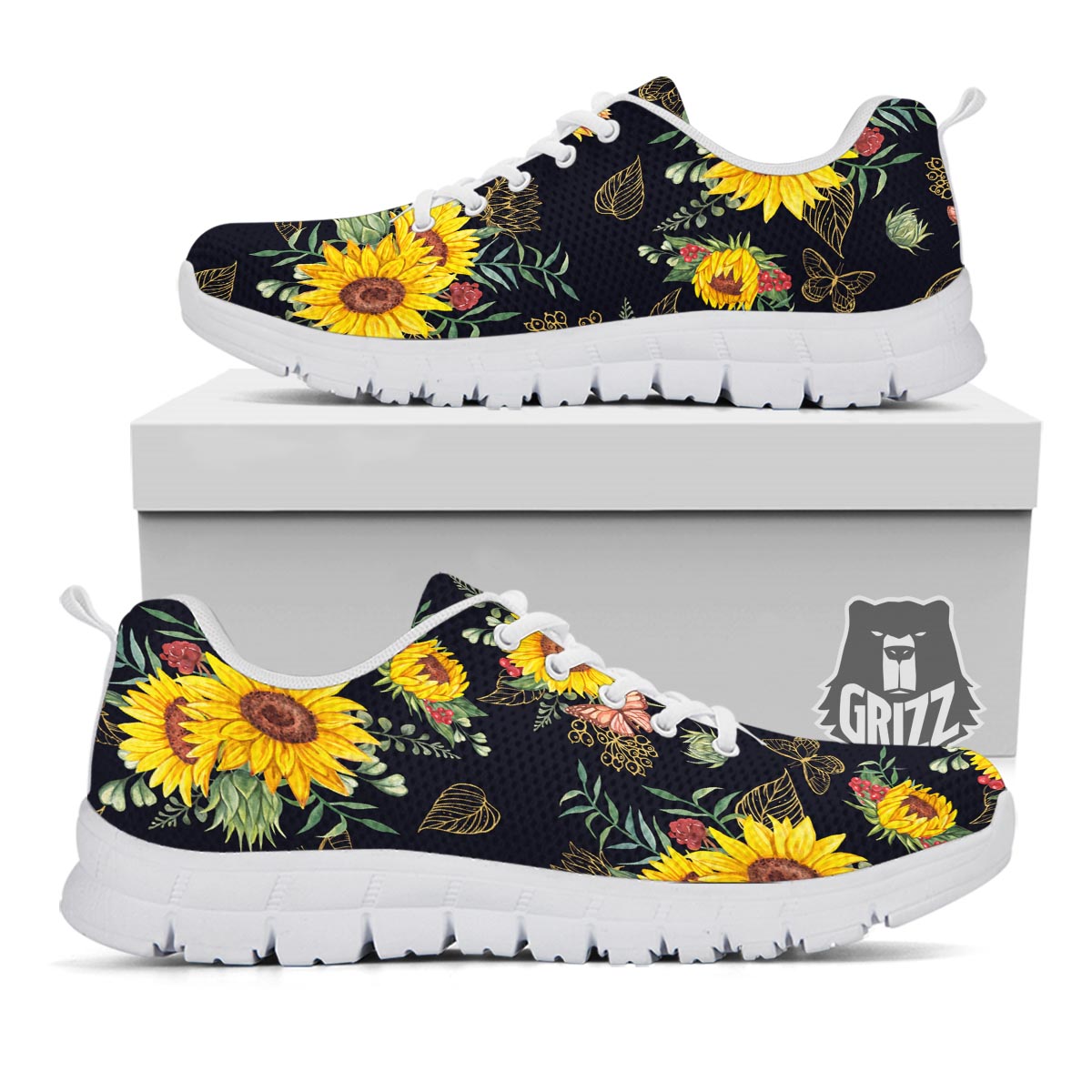 Sunflower Field Print Pattern White Sneaker-grizzshop