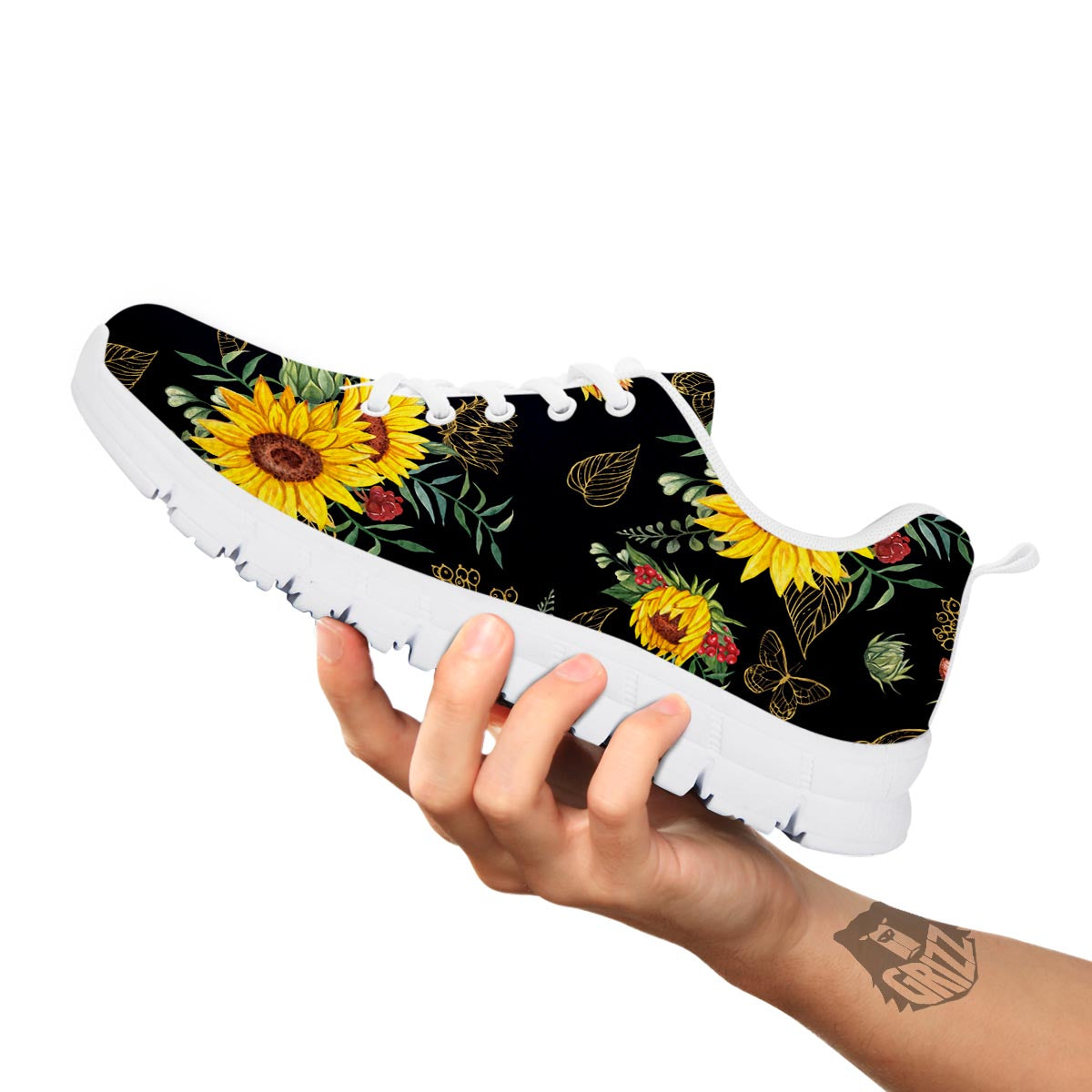 Sunflower Field Print Pattern White Sneaker-grizzshop