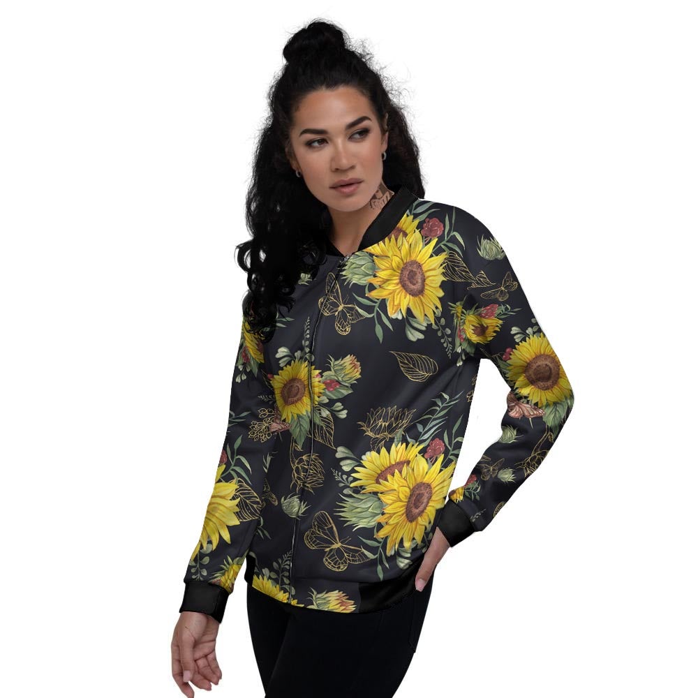 Sunflower Field Print Pattern Women's Bomber Jacket-grizzshop