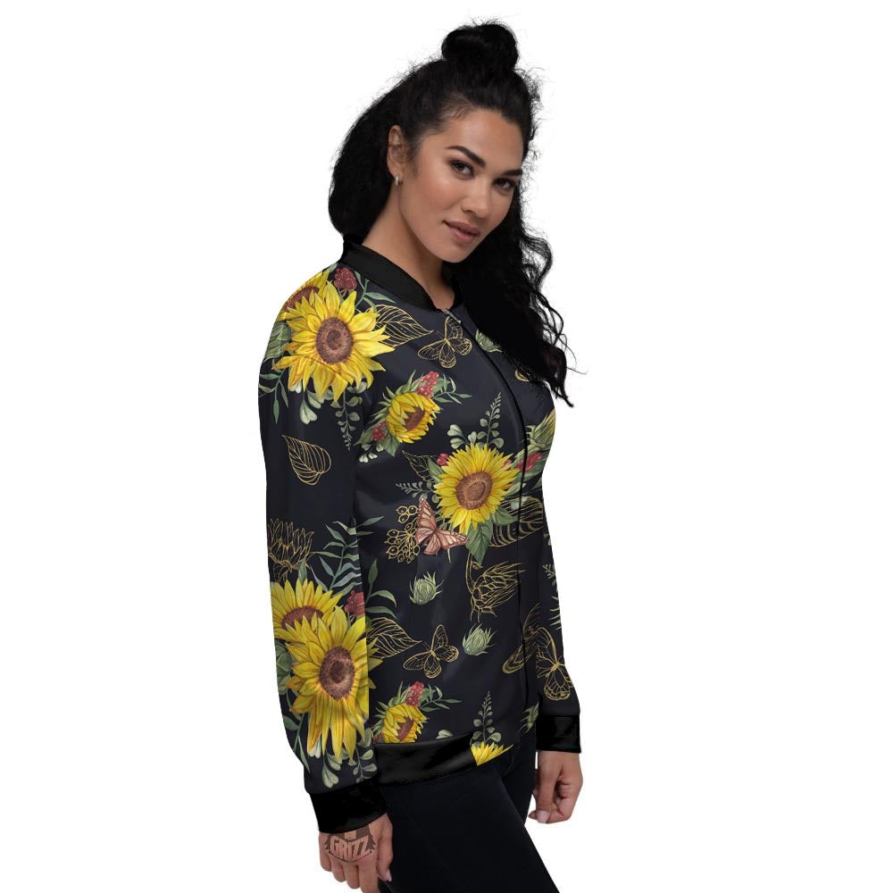 Sunflower Field Print Pattern Women's Bomber Jacket-grizzshop