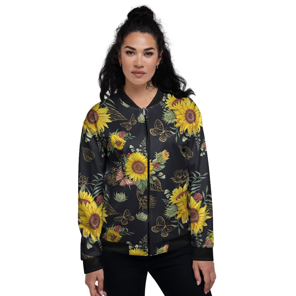 Sunflower Field Print Pattern Women's Bomber Jacket-grizzshop