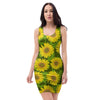 Sunflower Flower Print Bodycon Dress-grizzshop