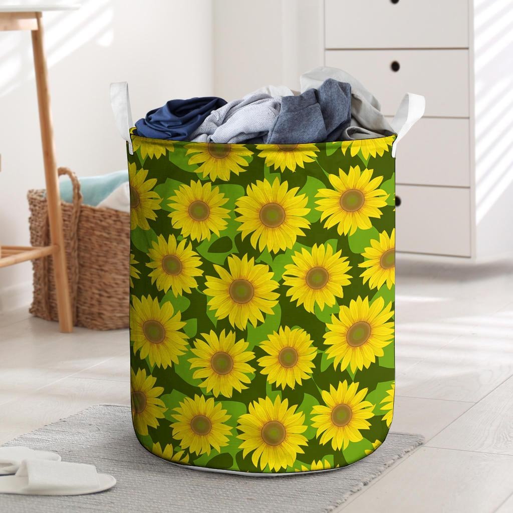 Sunflower Flower Print Laundry Basket-grizzshop