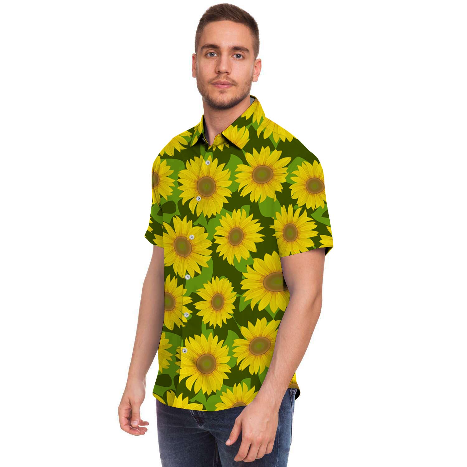 Sunflower Flower Print Men's Short Sleeve Shirt-grizzshop