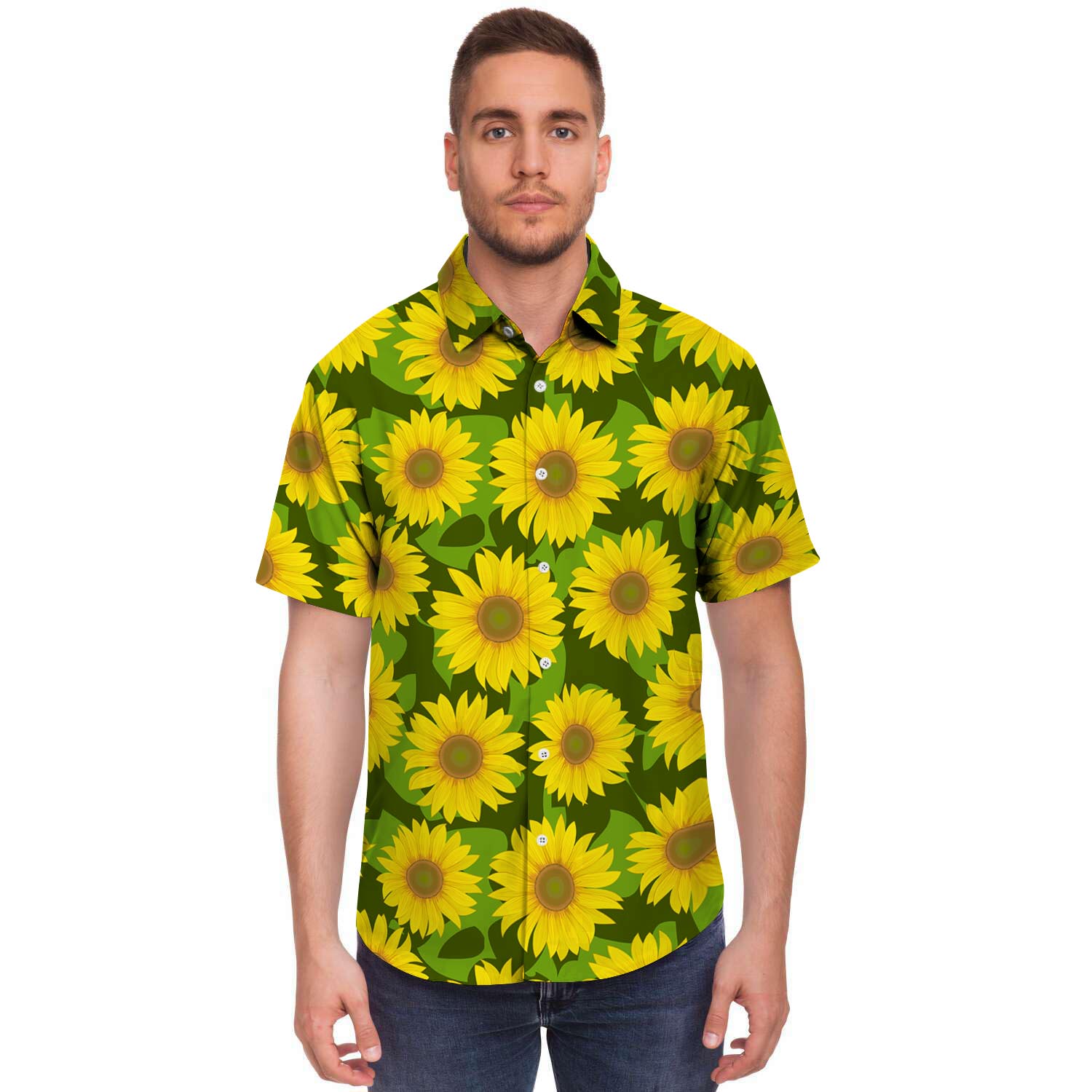 Sunflower Flower Print Men's Short Sleeve Shirt-grizzshop