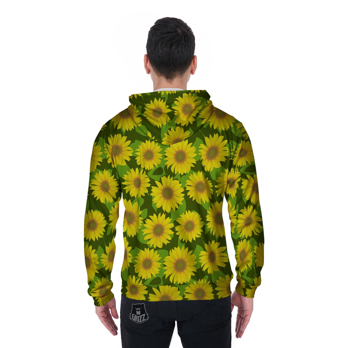 Sunflower Flower Print Men's Zip Up Hoodie-grizzshop
