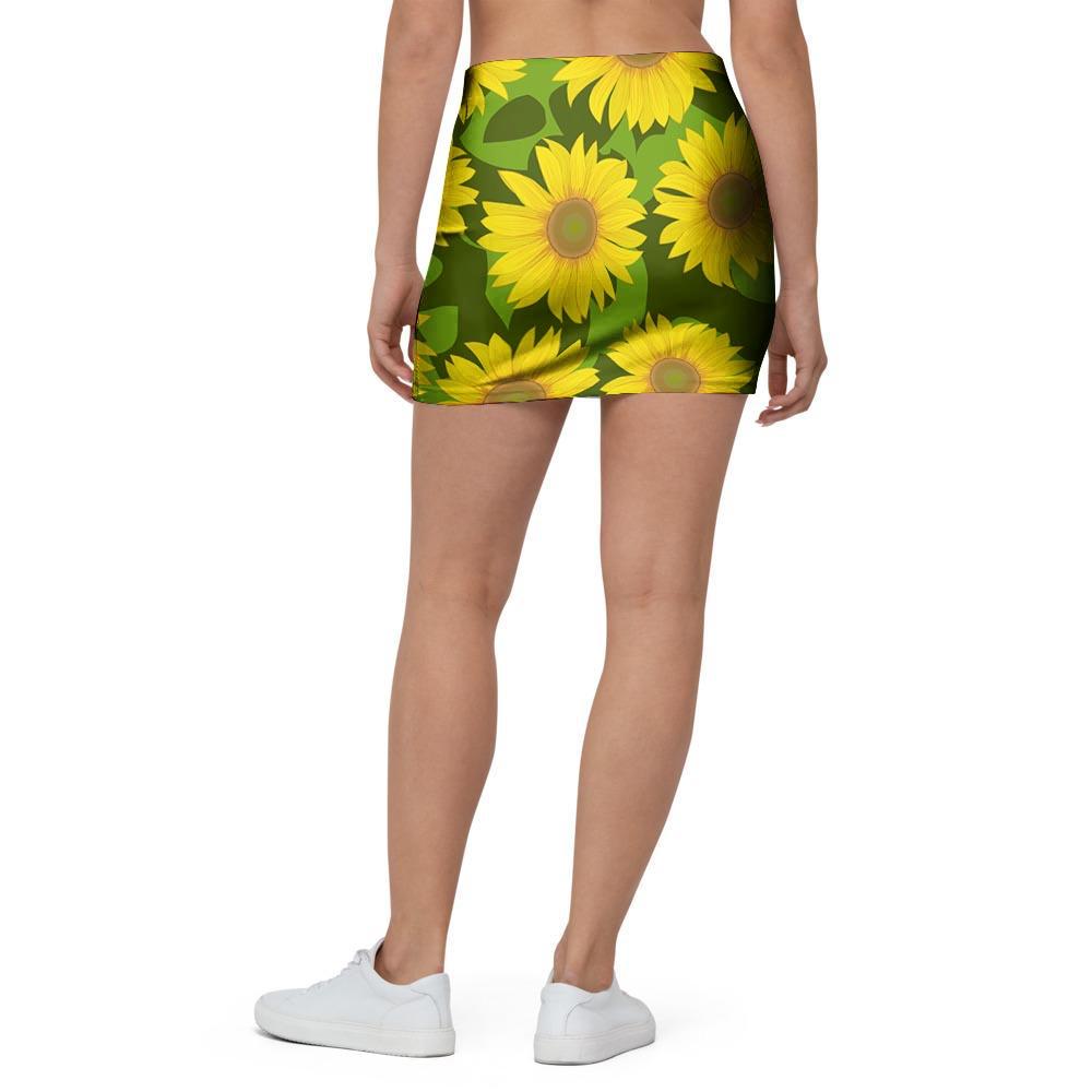 Sunflower Flower Print Mini Skirt-grizzshop