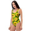 Sunflower Flower Print One Piece Swimsuite-grizzshop