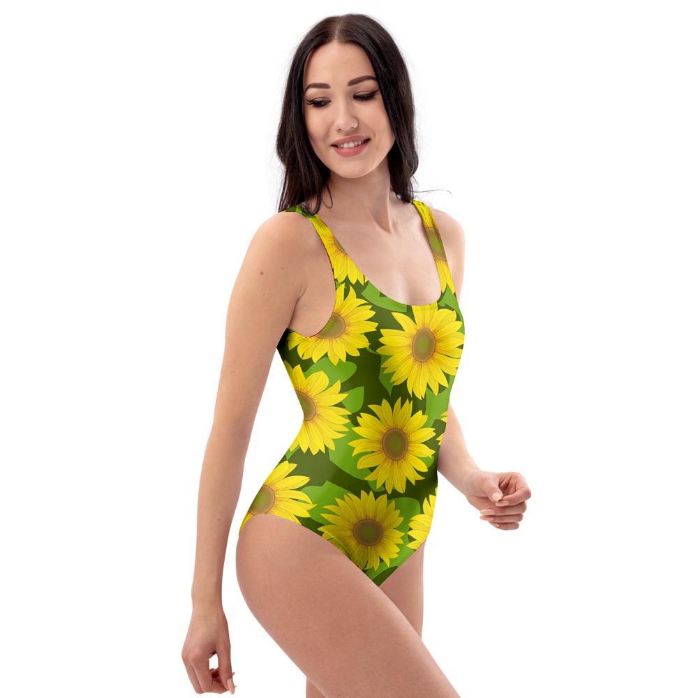 Sunflower Flower Print One Piece Swimsuite-grizzshop