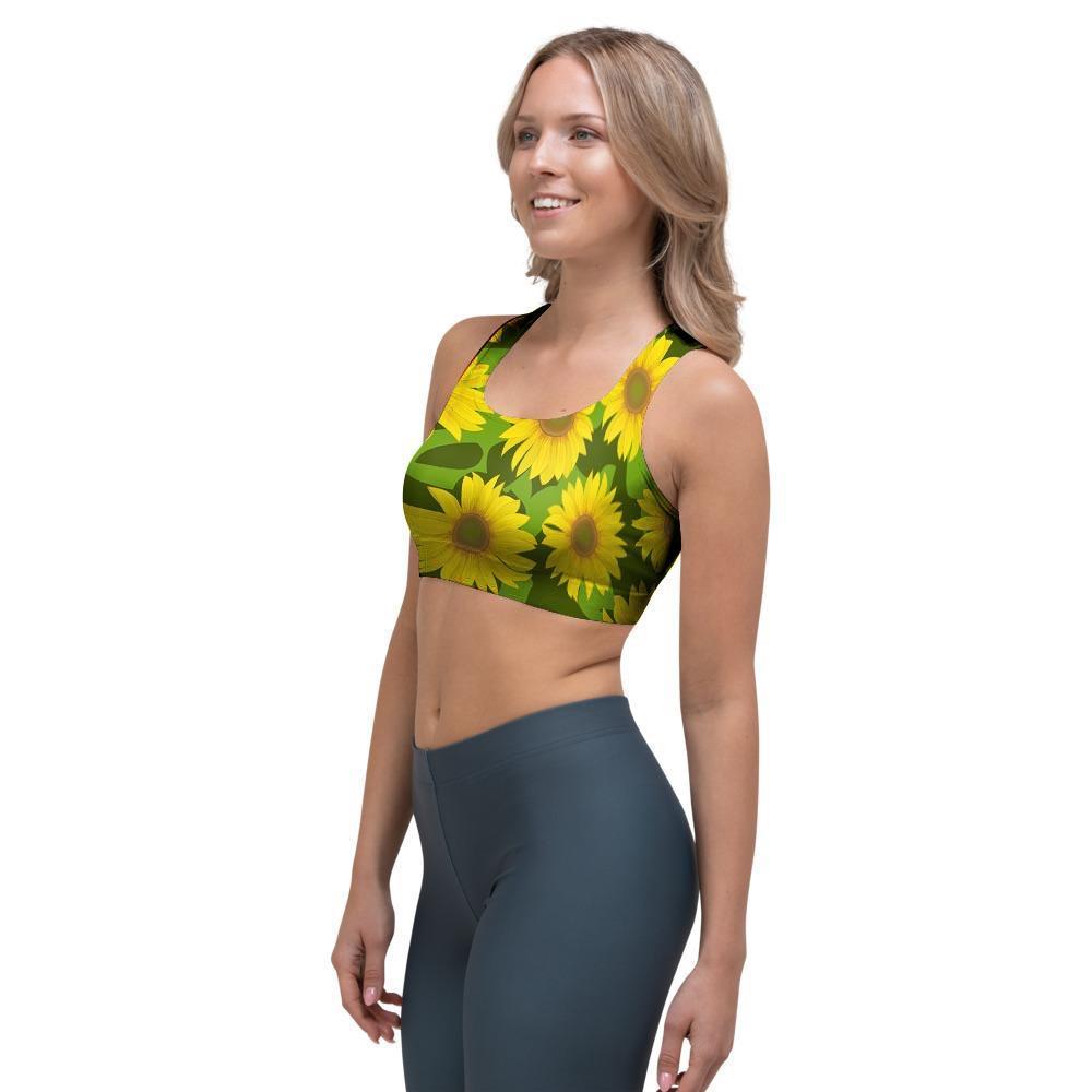 Sunflower Flower Print Sports Bra-grizzshop