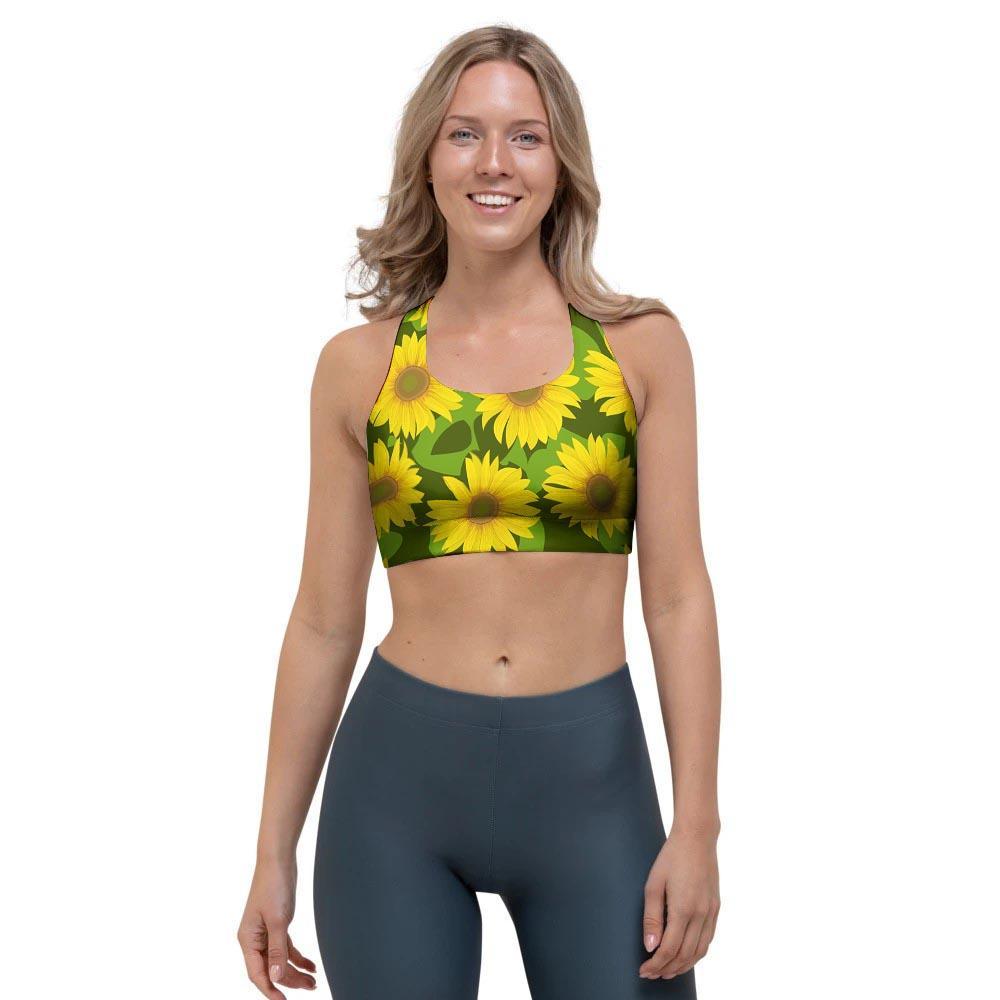 Sunflower Flower Print Sports Bra-grizzshop