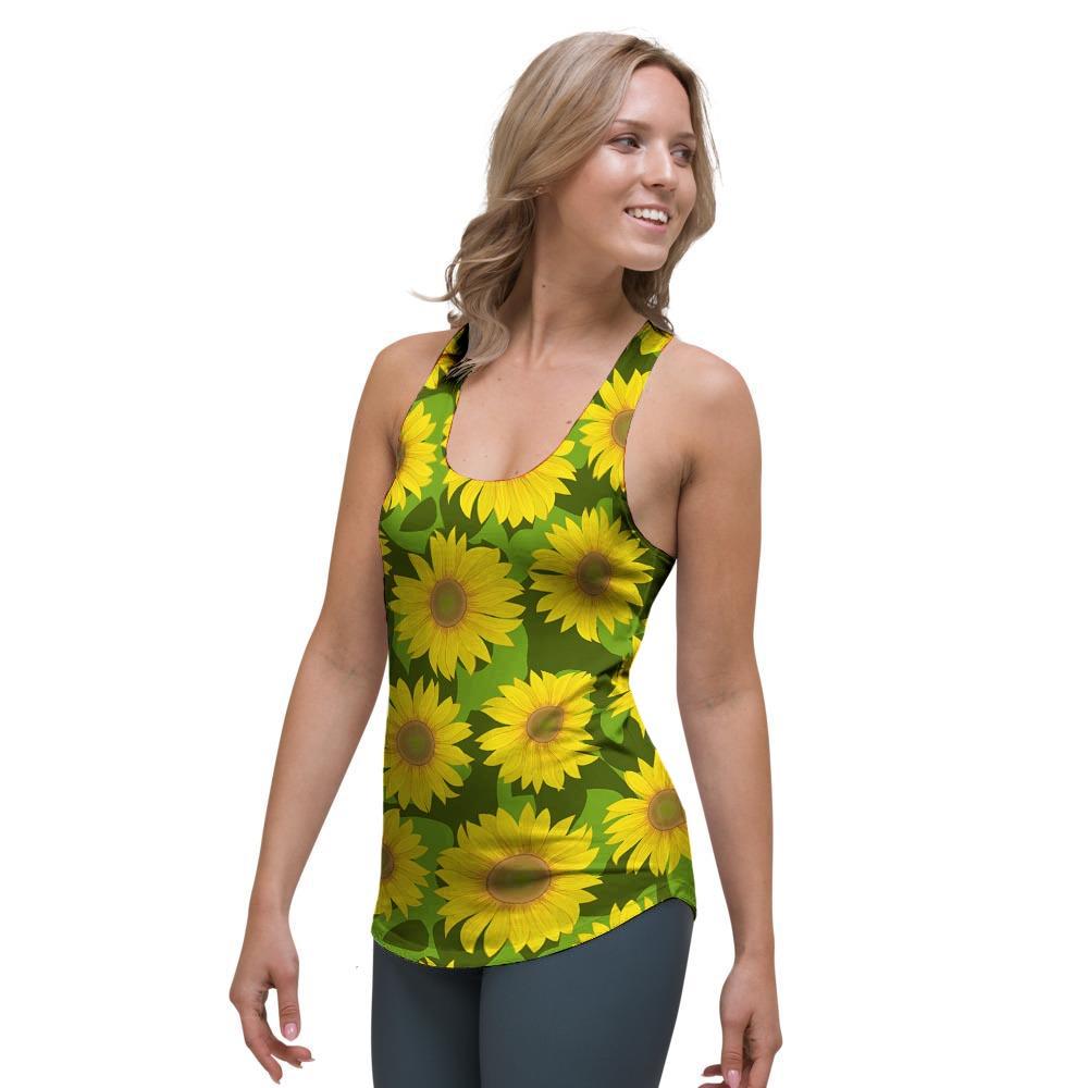 Sunflower Flower Print Women's Racerback Tank Top-grizzshop