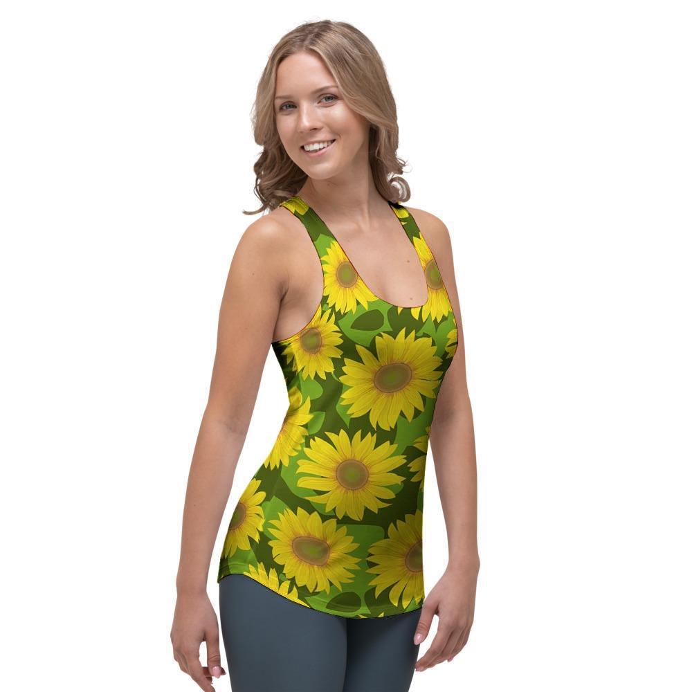 Sunflower Flower Print Women's Racerback Tank Top-grizzshop