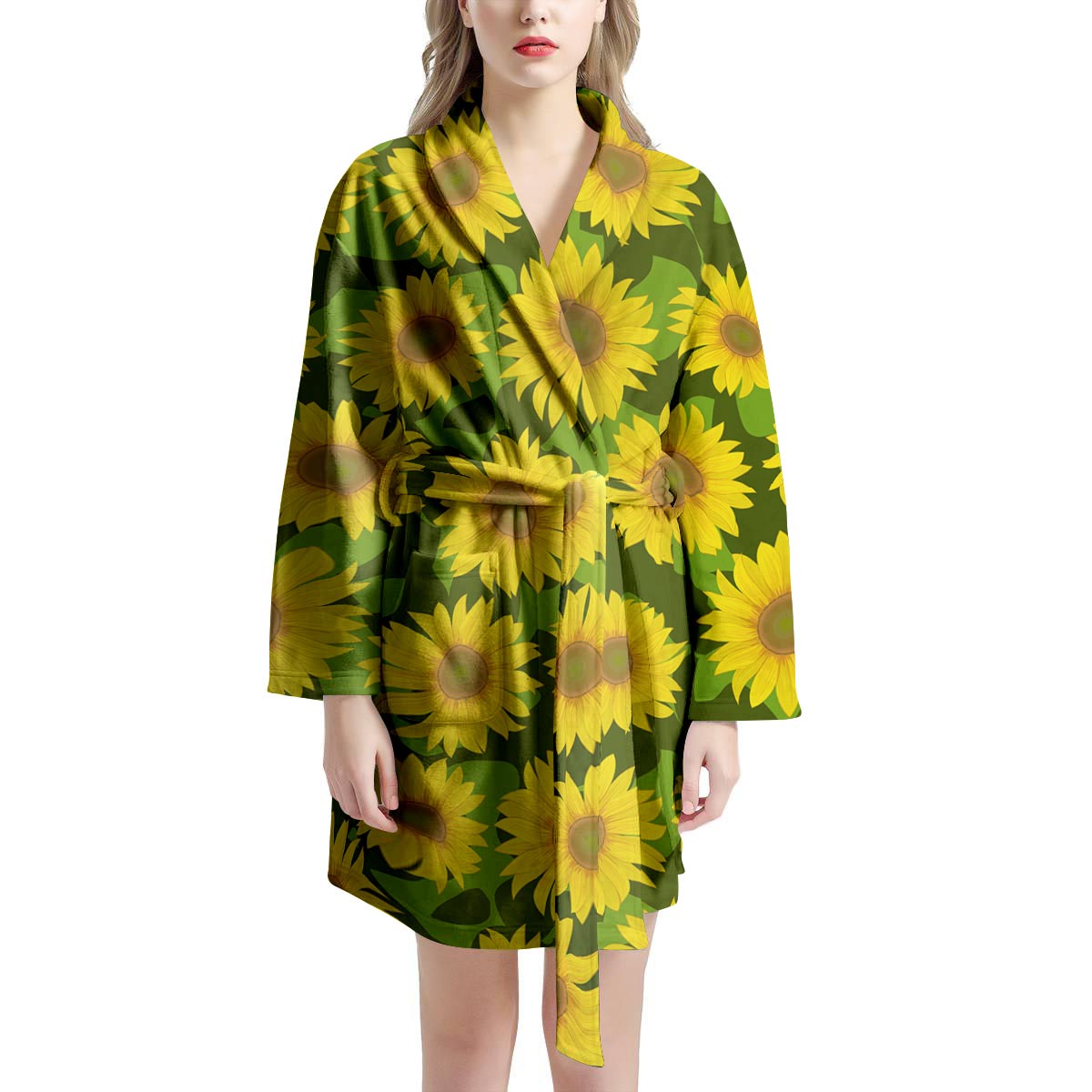 Sunflower Flower Print Women's Robe-grizzshop