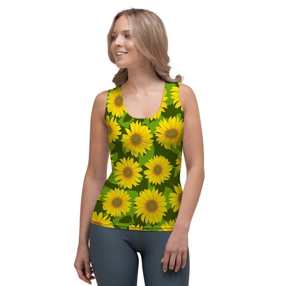 Sunflower Flower Print Women's Tank Top-grizzshop