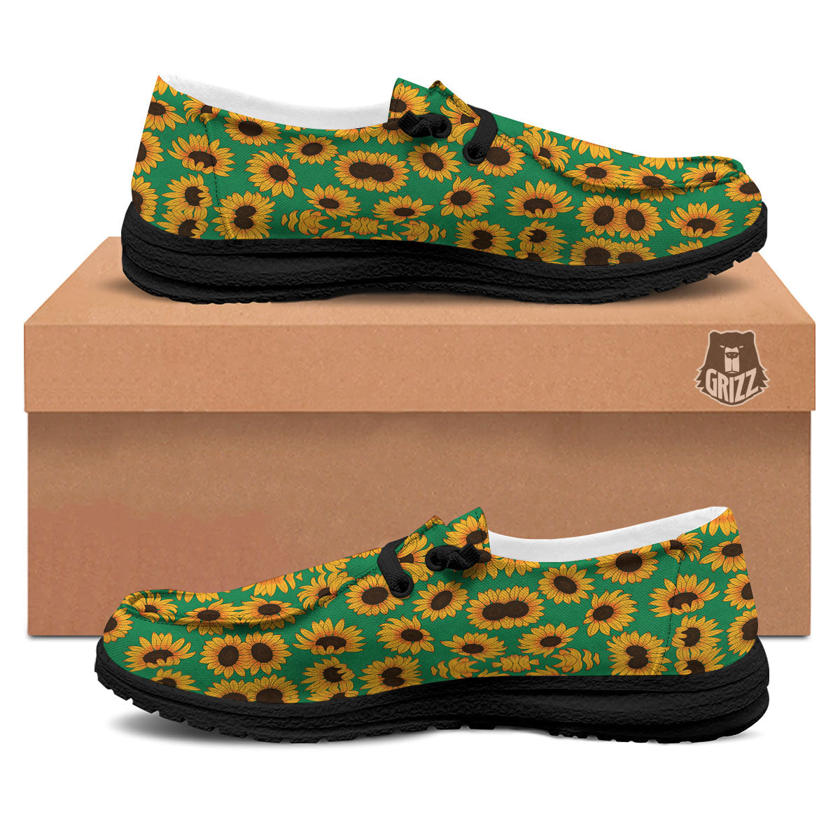 Sunflower Green Print Pattern Black Loafers-grizzshop