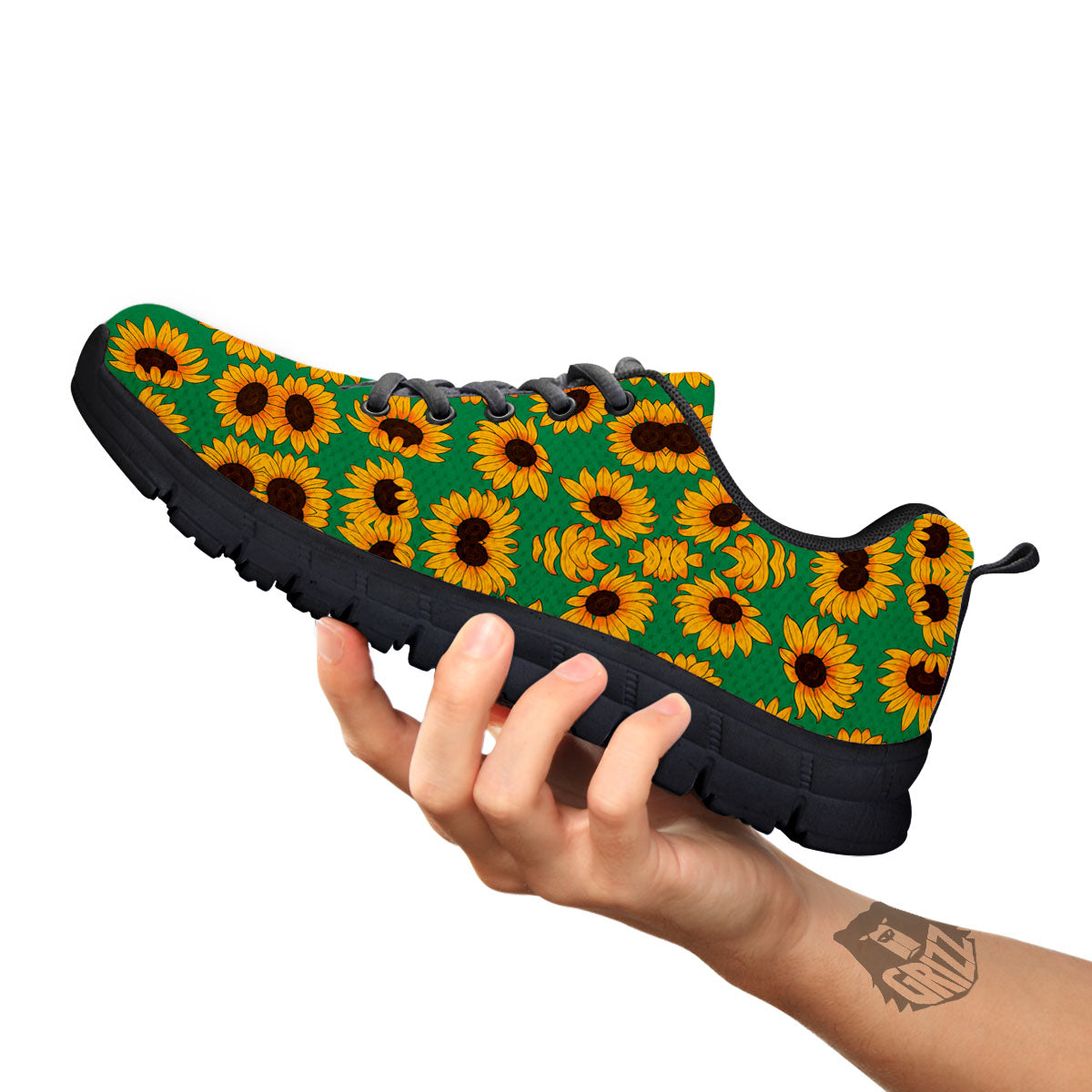 Sunflower Green Print Pattern Black Sneaker-grizzshop