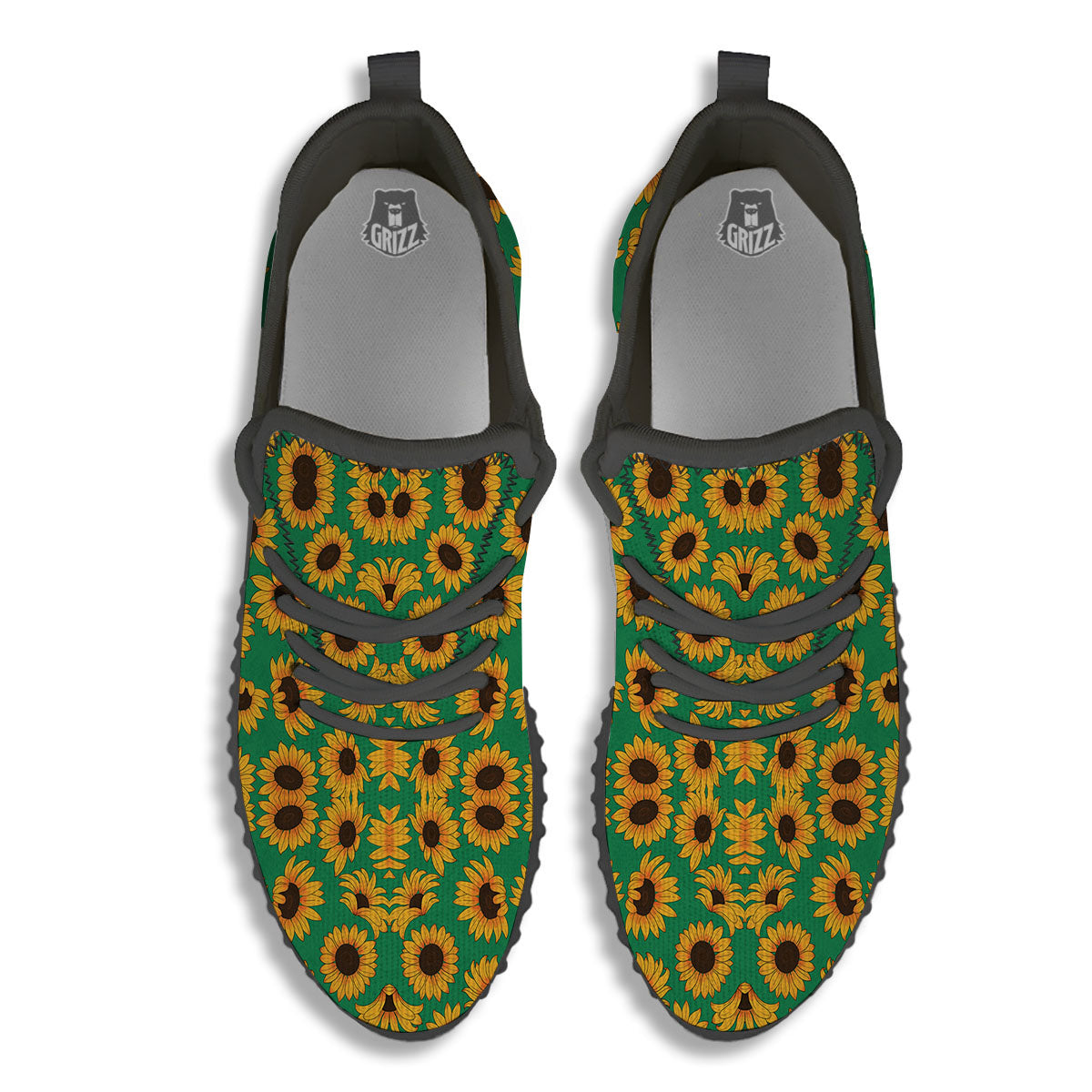 Sunflower Green Print Pattern Black Walking Shoes-grizzshop