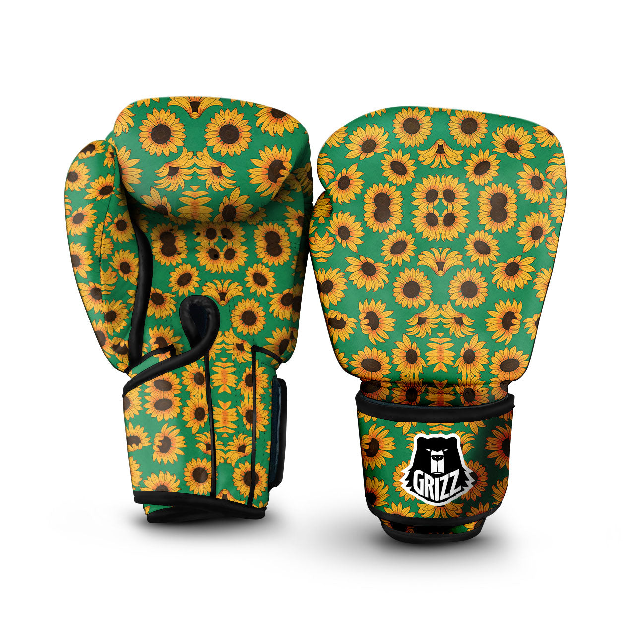 Sunflower Green Print Pattern Boxing Gloves-grizzshop