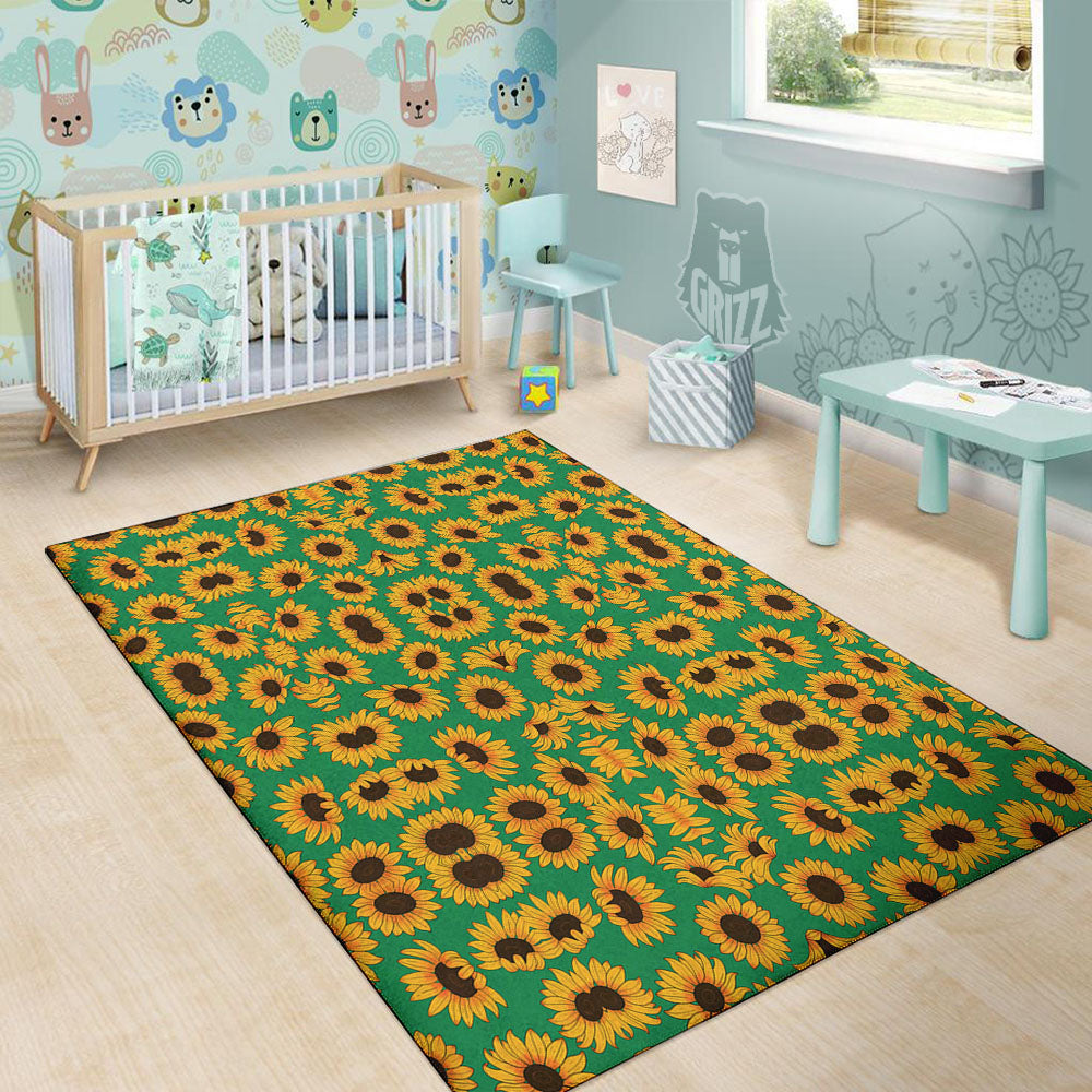 Sunflower Green Print Pattern Floor Mat-grizzshop