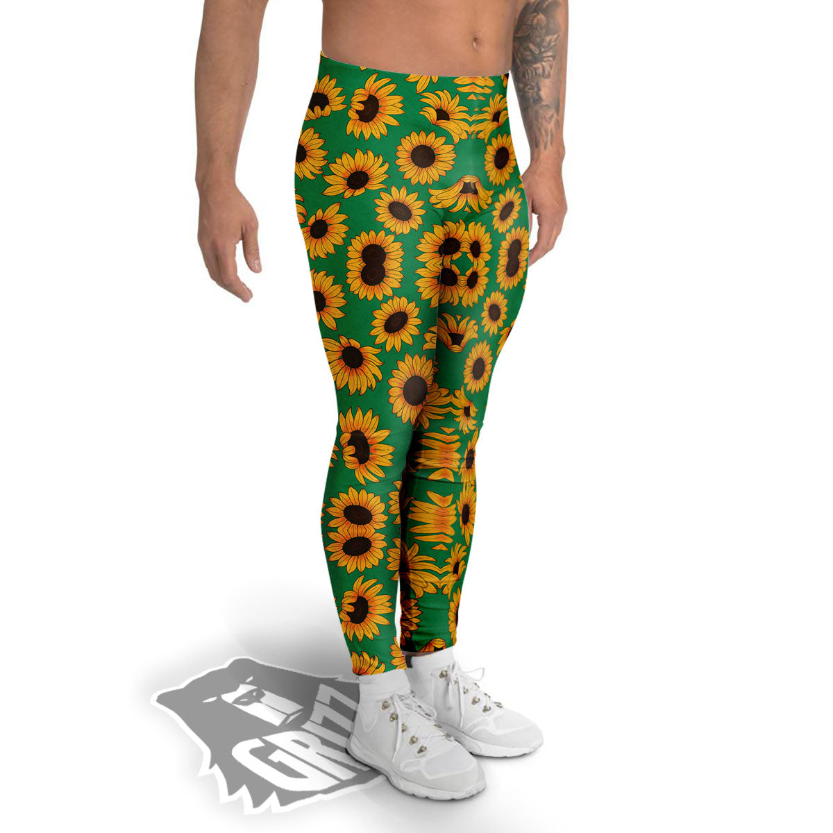 Sunflower Green Print Pattern Men's Leggings-grizzshop