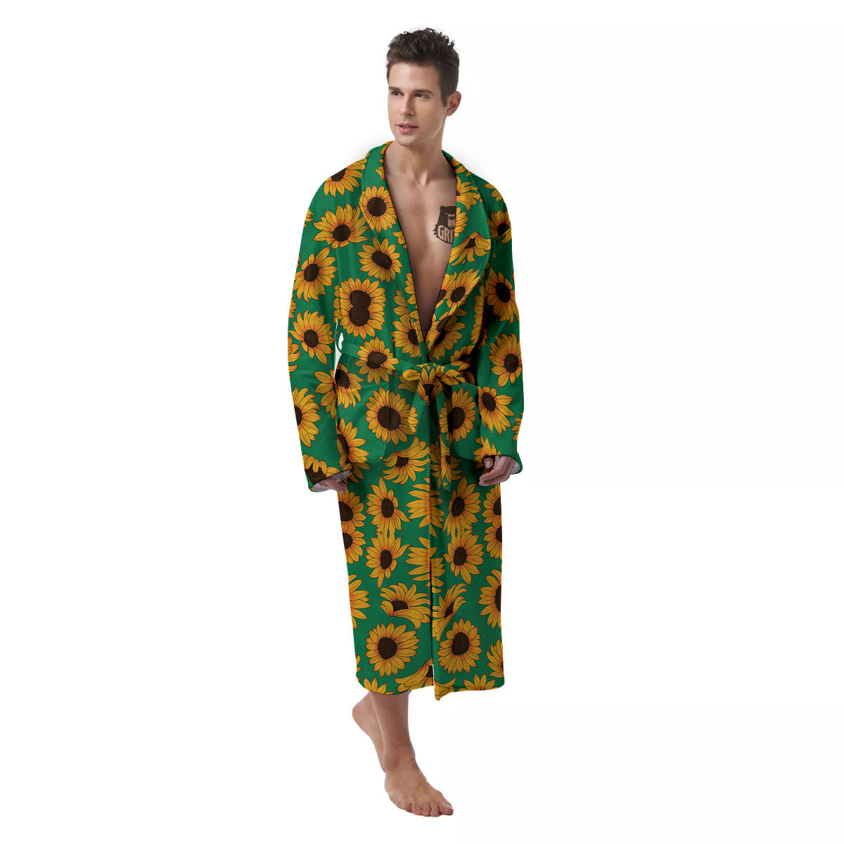 Sunflower Green Print Pattern Men's Robe-grizzshop