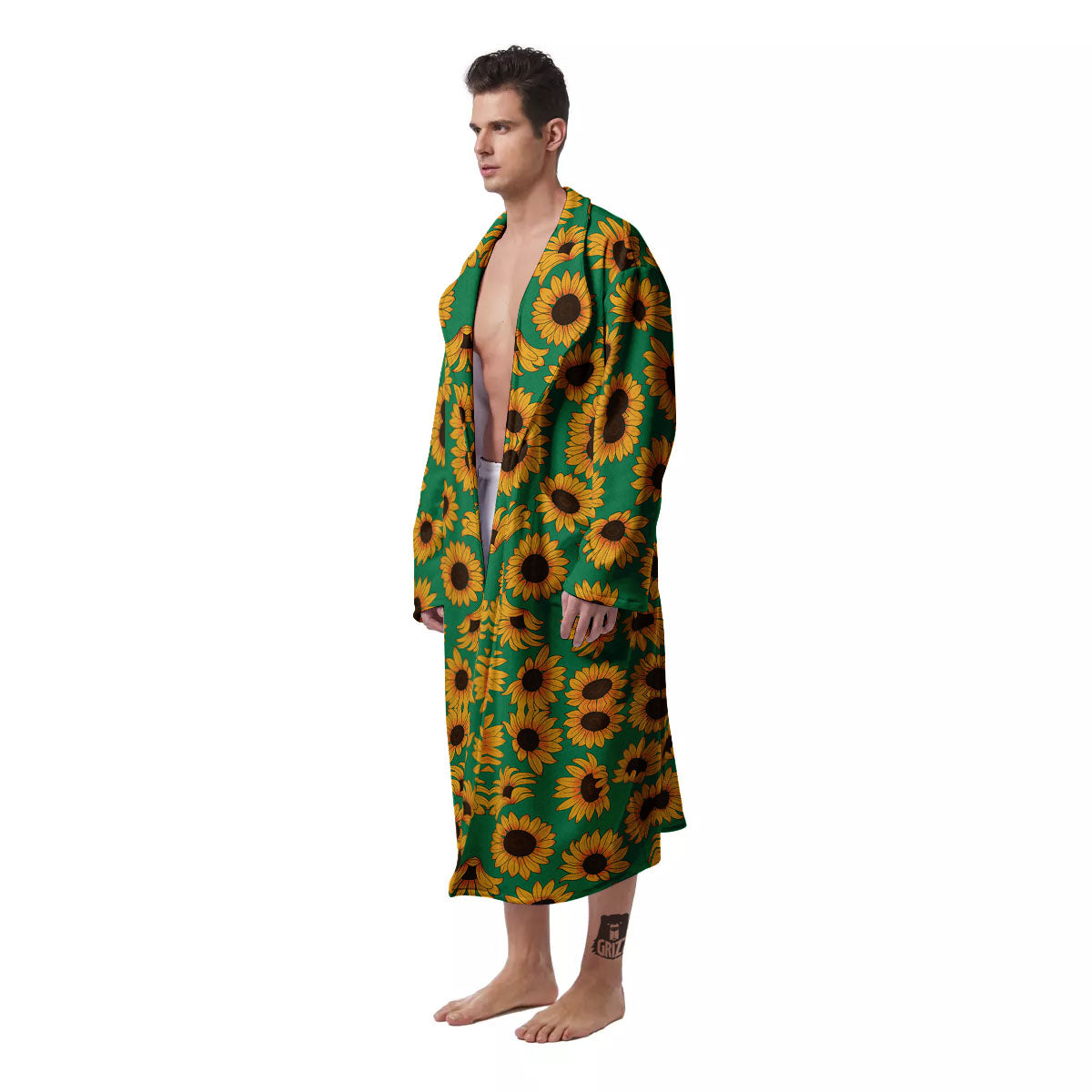 Sunflower Green Print Pattern Men's Robe-grizzshop