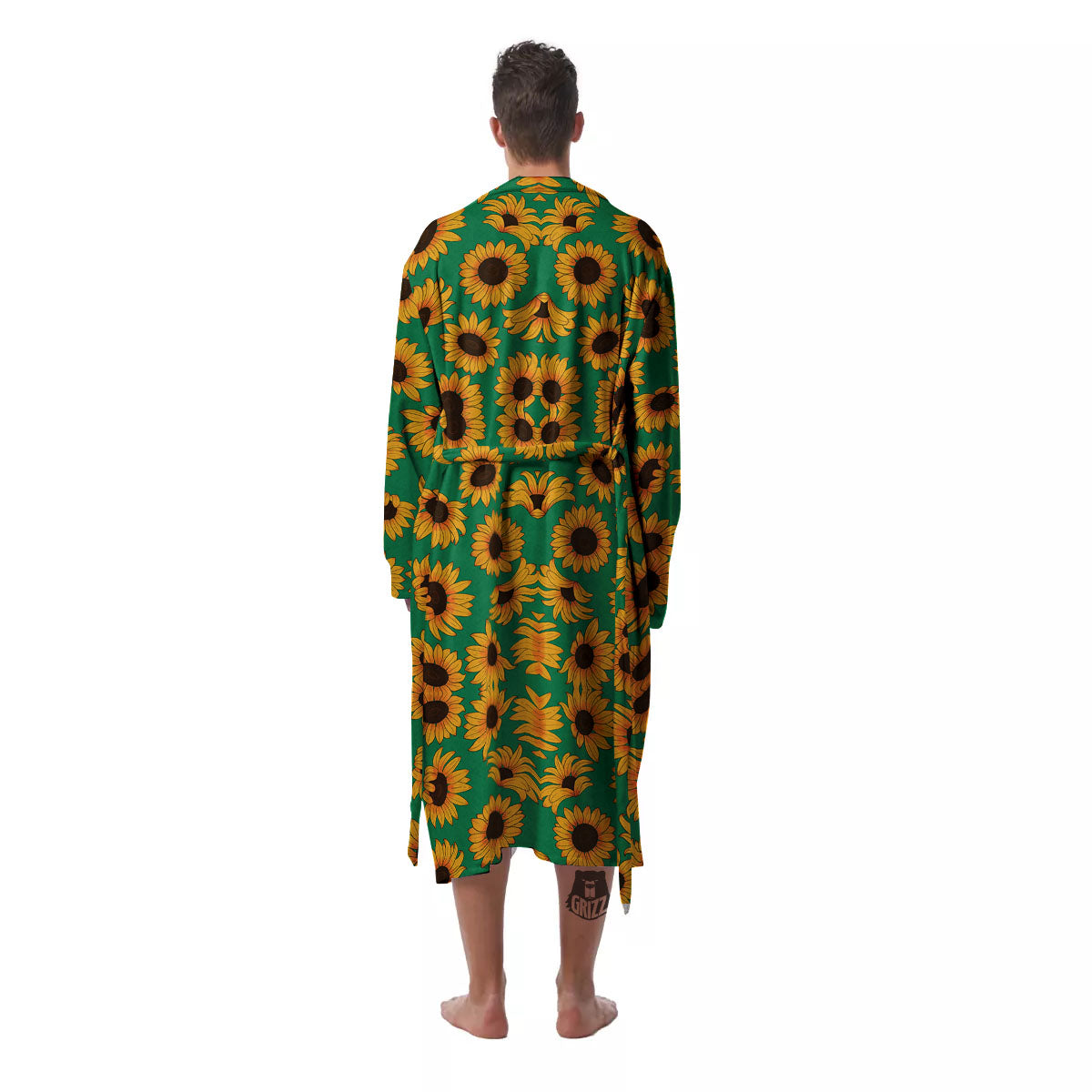 Sunflower Green Print Pattern Men's Robe-grizzshop