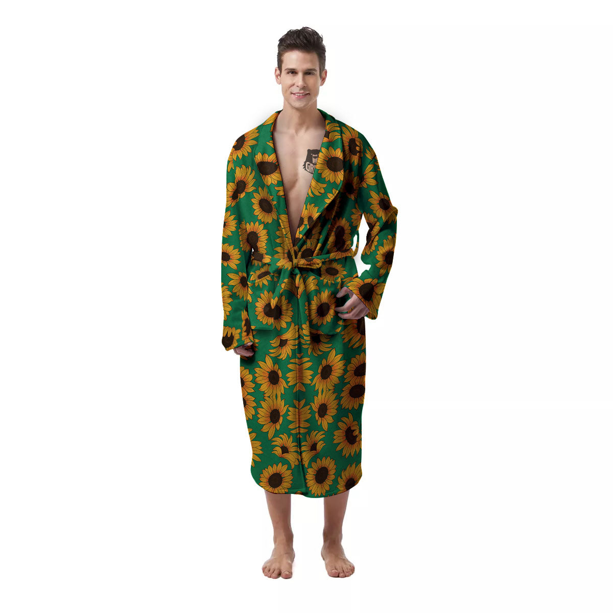 Sunflower Green Print Pattern Men's Robe-grizzshop