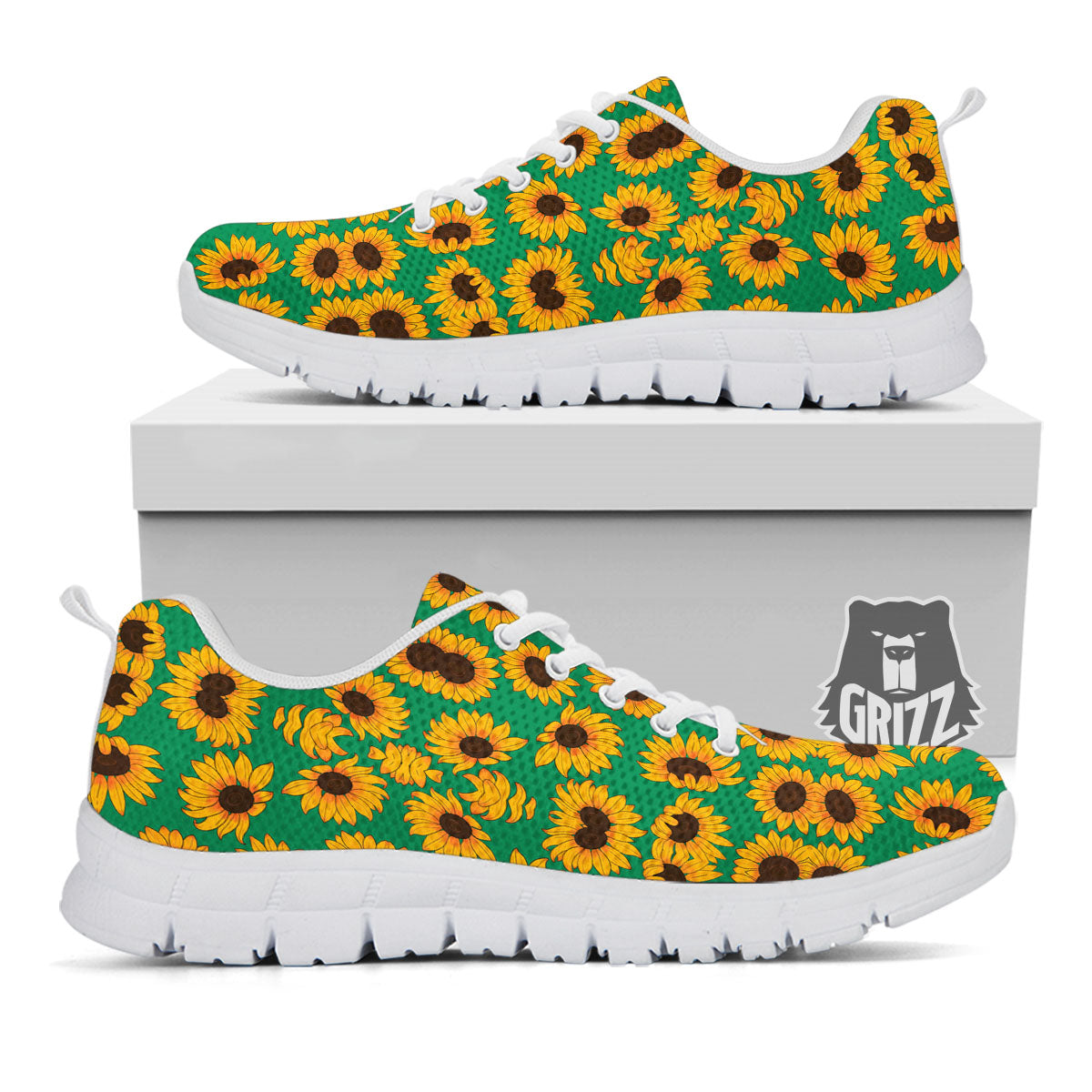 Sunflower Green Print Pattern White Sneaker-grizzshop