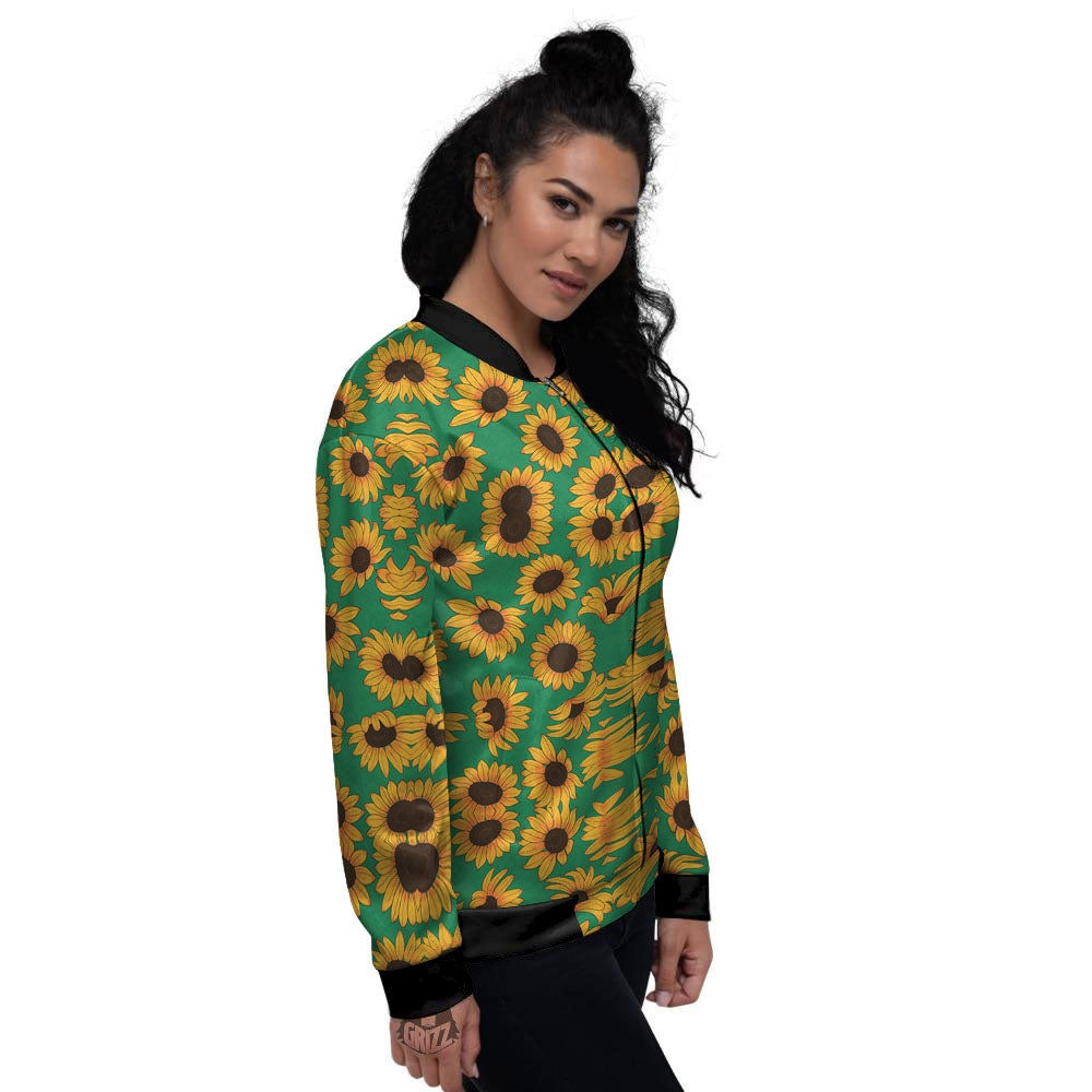 Sunflower Green Print Pattern Women's Bomber Jacket-grizzshop