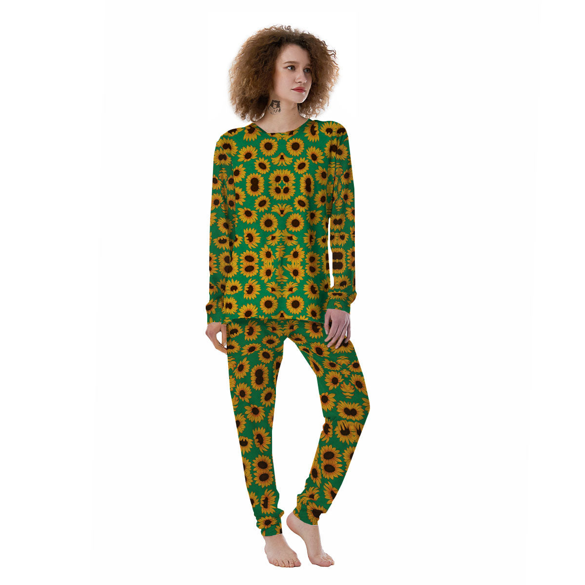 Sunflower Green Print Pattern Women's Pajamas-grizzshop