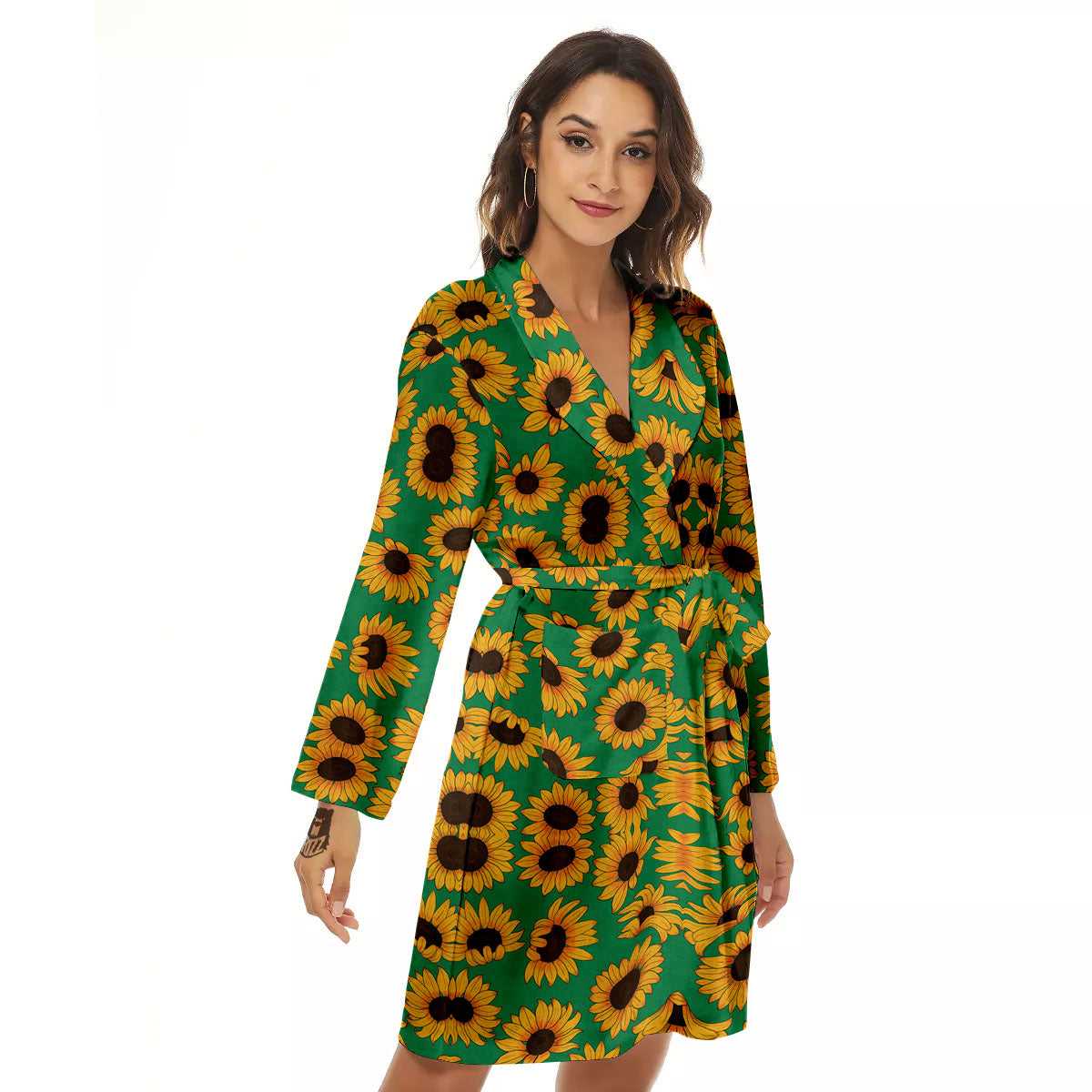 Sunflower Green Print Pattern Women's Robe-grizzshop