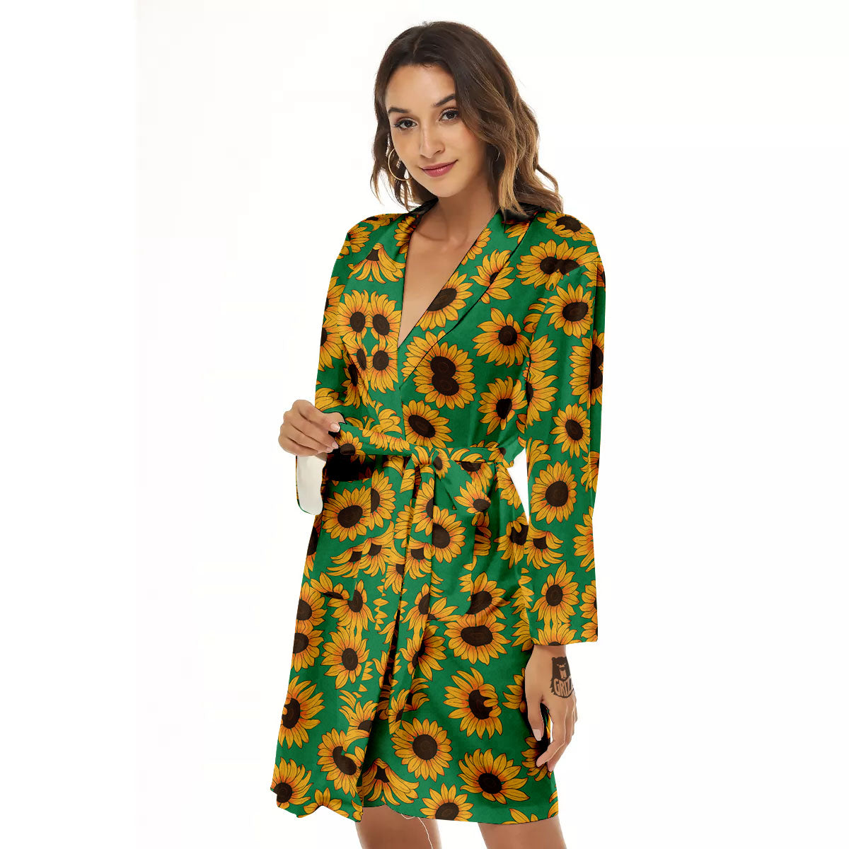 Sunflower Green Print Pattern Women's Robe-grizzshop