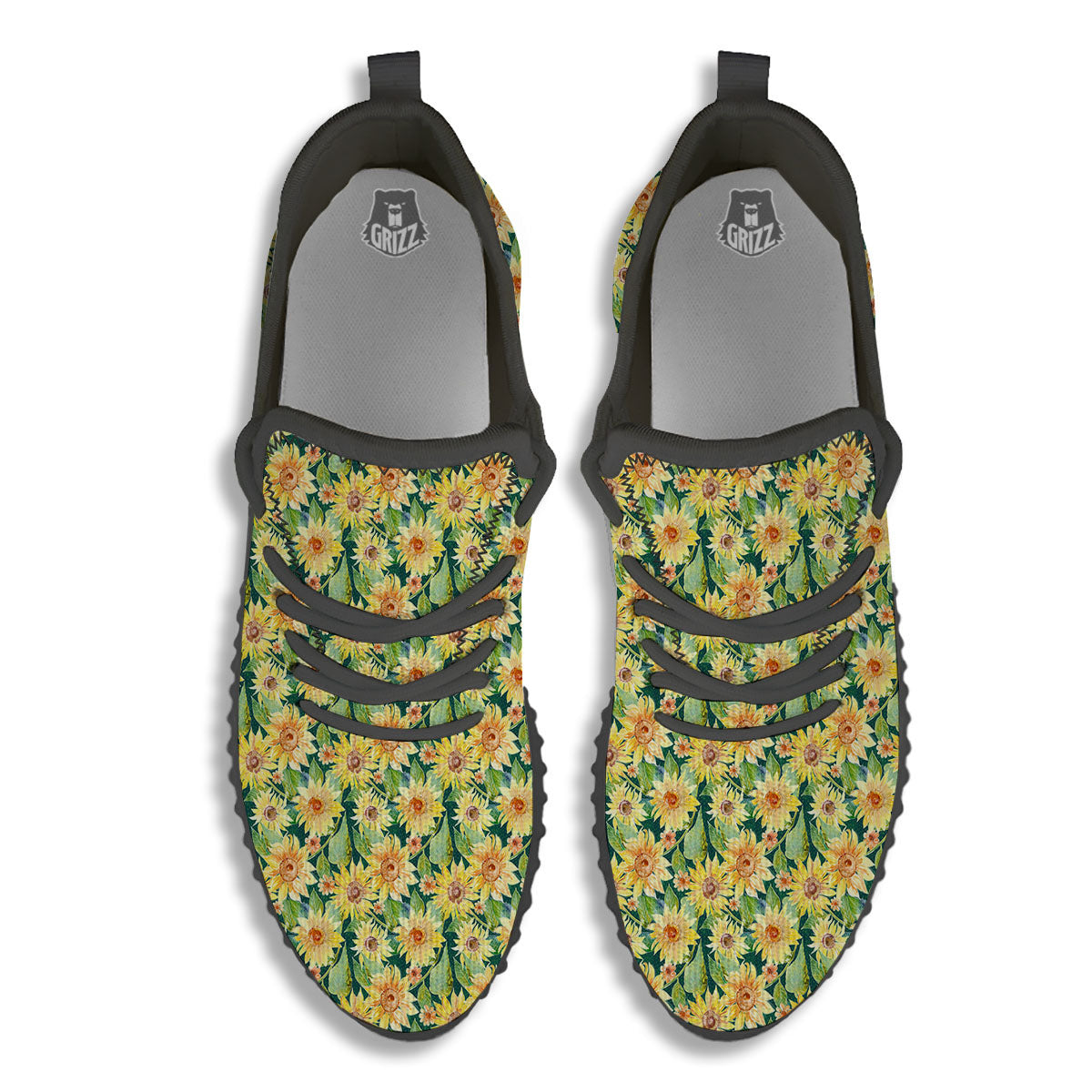 Sunflower Green Watercolor Print Pattern Black Walking Shoes-grizzshop