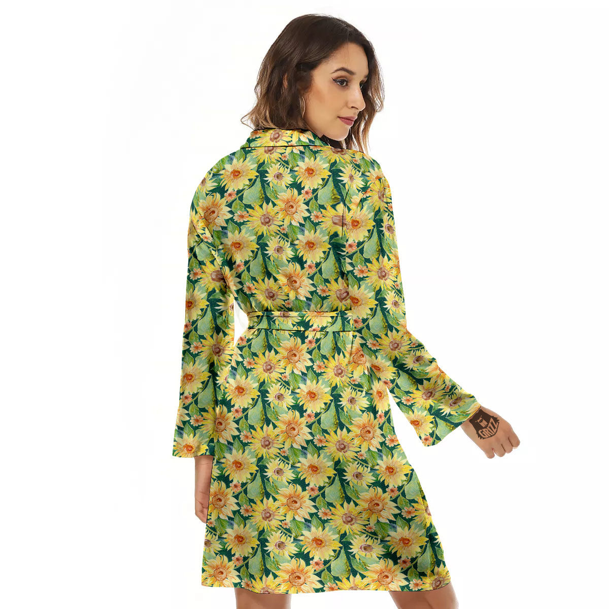 Sunflower Green Watercolor Print Pattern Women's Robe-grizzshop