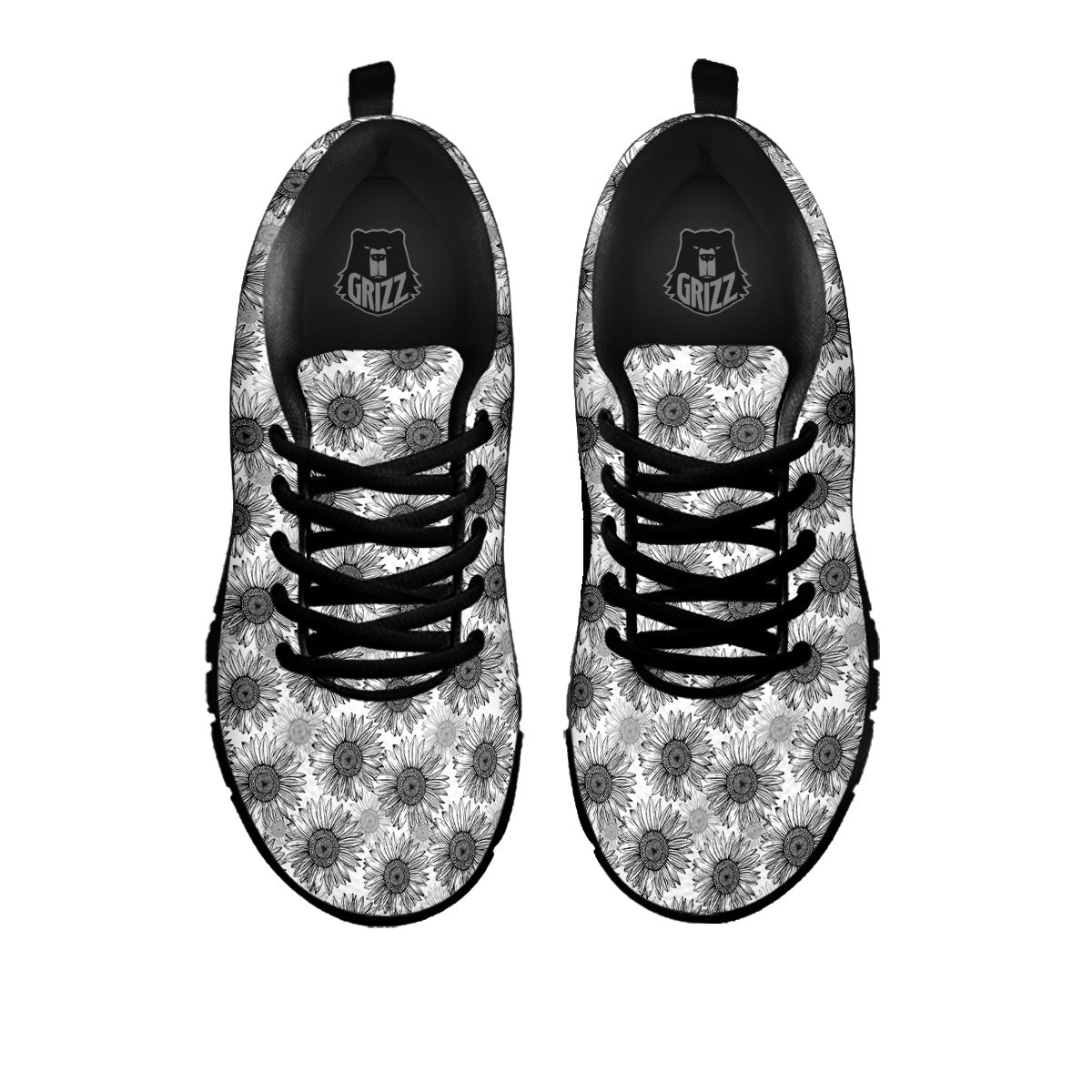 Sunflower Hand Drawn Print Pattern Black Sneaker-grizzshop