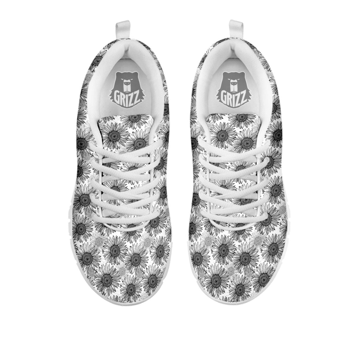 Sunflower Hand Drawn Print Pattern White Sneaker-grizzshop