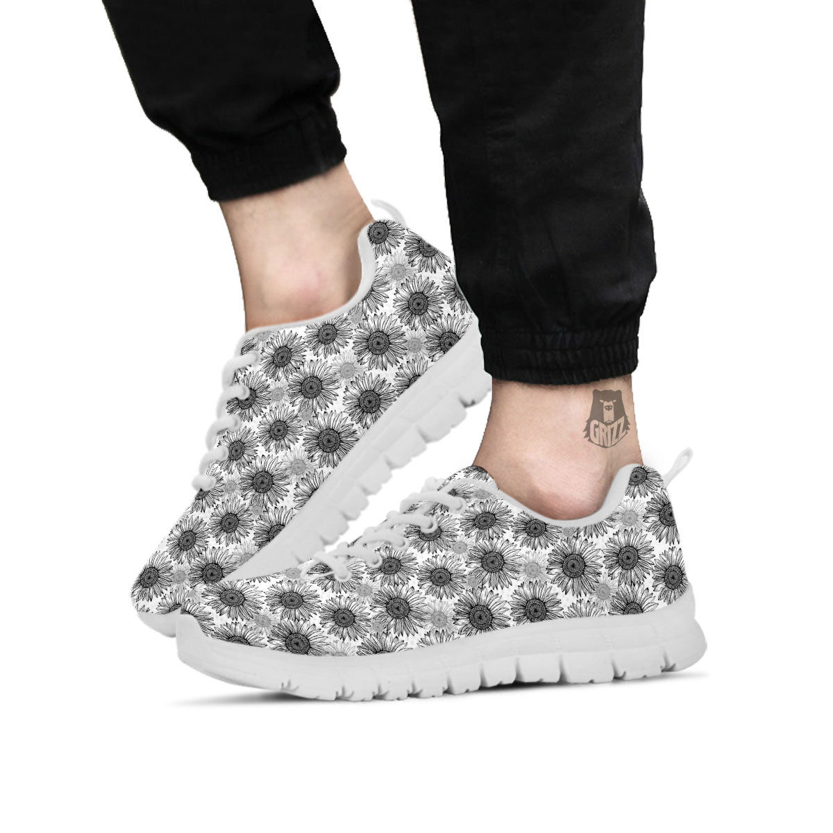 Sunflower Hand Drawn Print Pattern White Sneaker-grizzshop