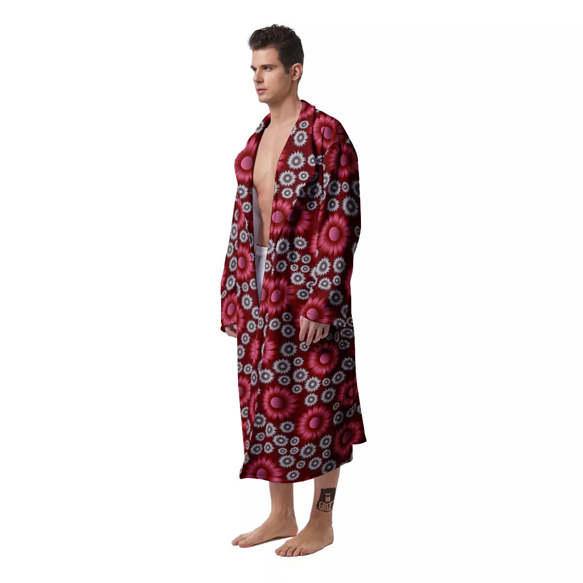 Sunflower Magenta Pink Print Pattern Men's Robe-grizzshop