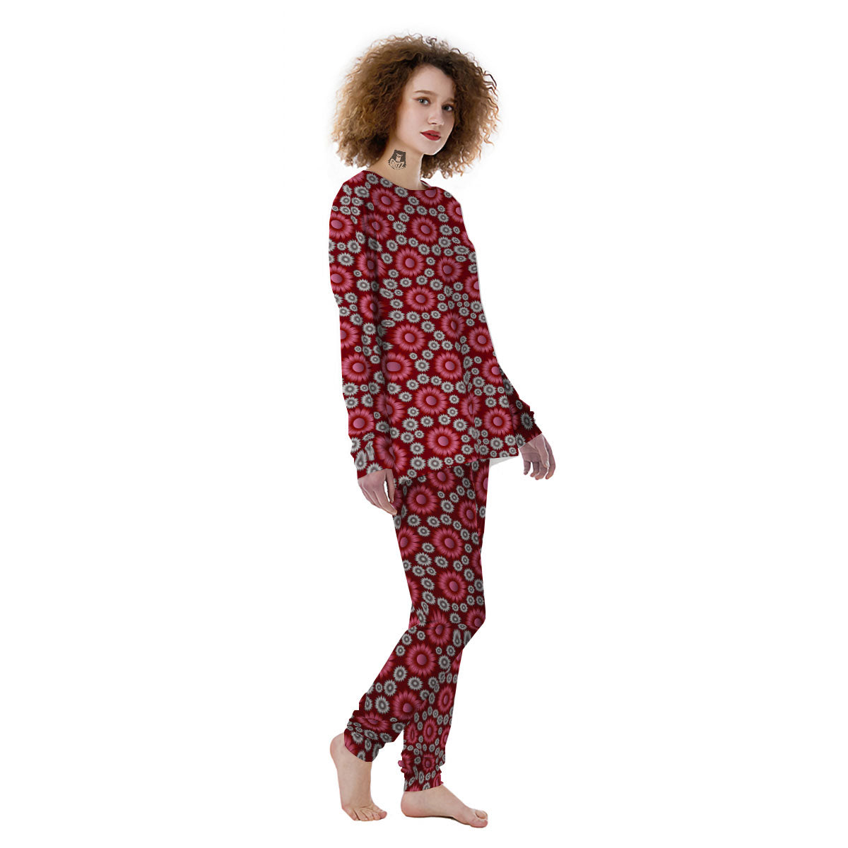 Sunflower Magenta Pink Print Pattern Women's Pajamas-grizzshop