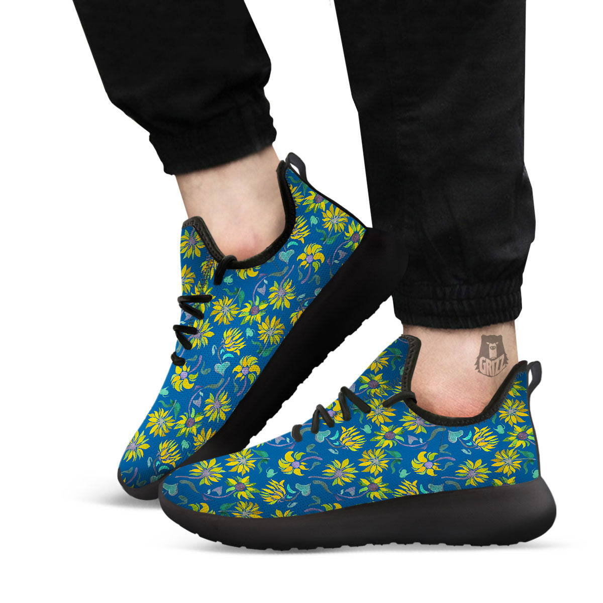 Sunflower Navy Print Pattern Black Athletic Shoes-grizzshop