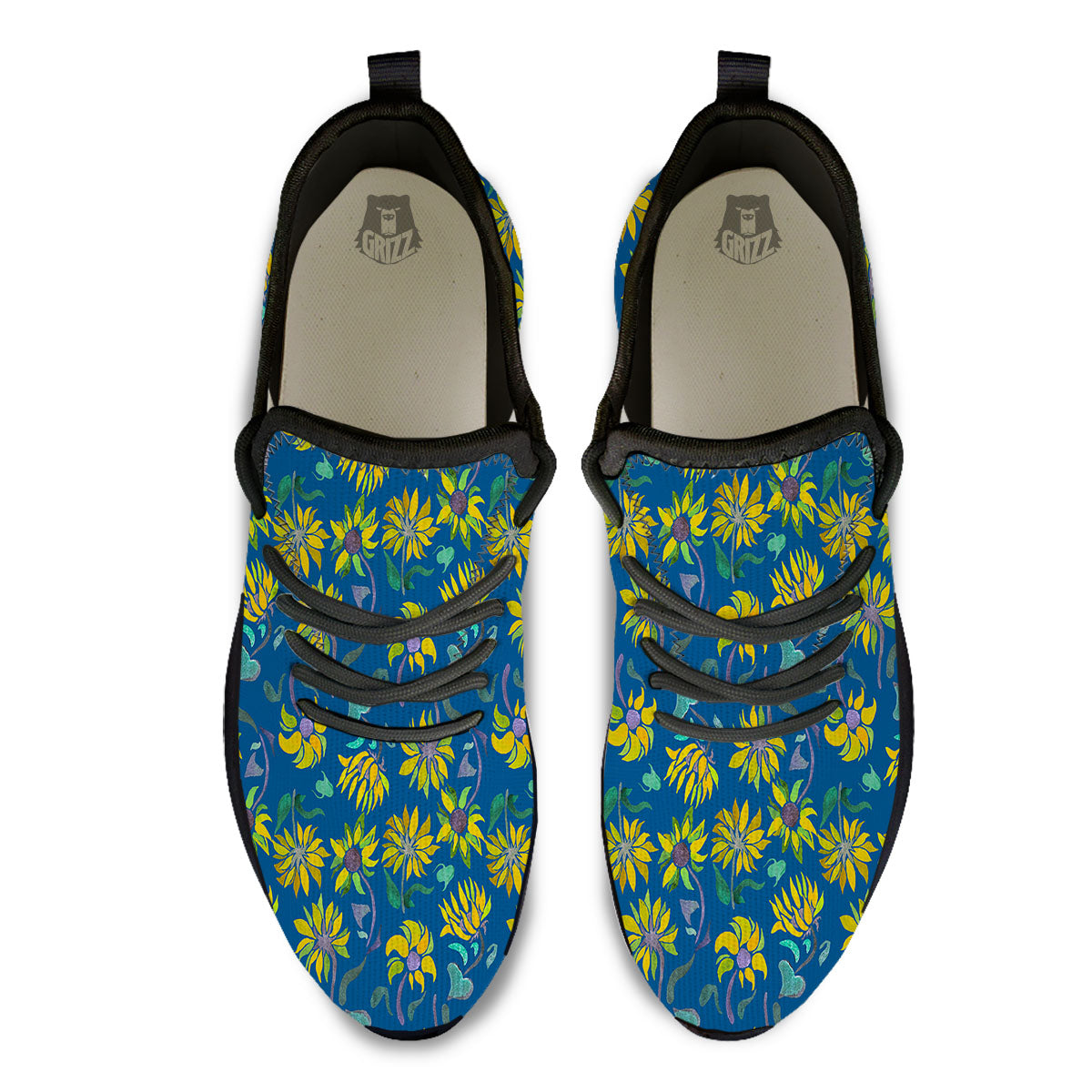 Sunflower Navy Print Pattern Black Athletic Shoes-grizzshop