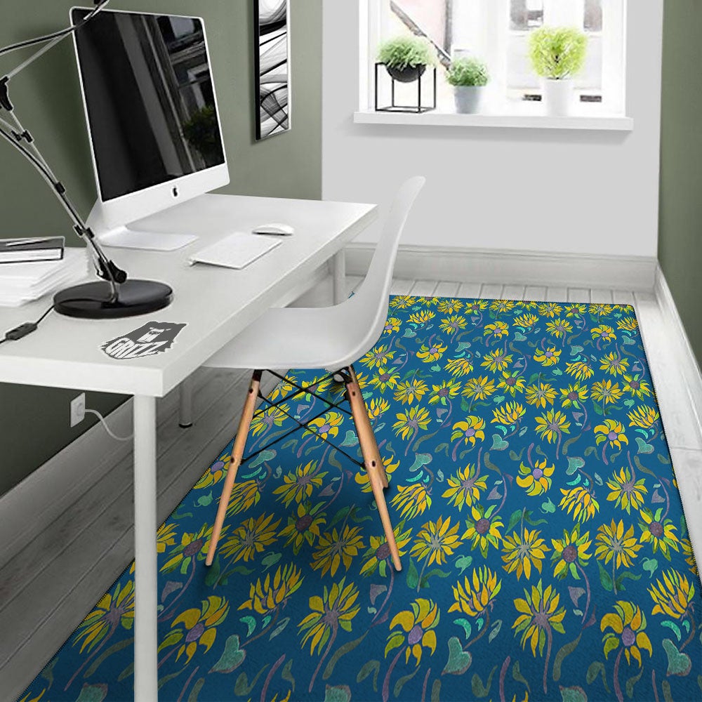 Sunflower Navy Print Pattern Floor Mat-grizzshop