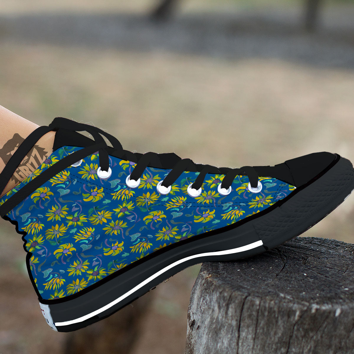 Sunflower Navy Print Pattern High Top Shoes-grizzshop