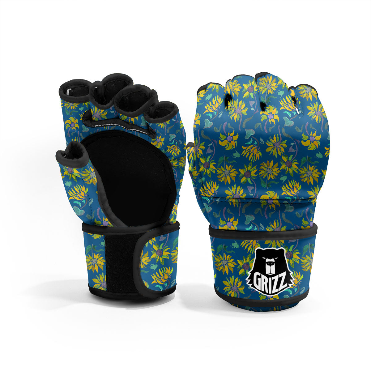 Sunflower Navy Print Pattern MMA Gloves-grizzshop