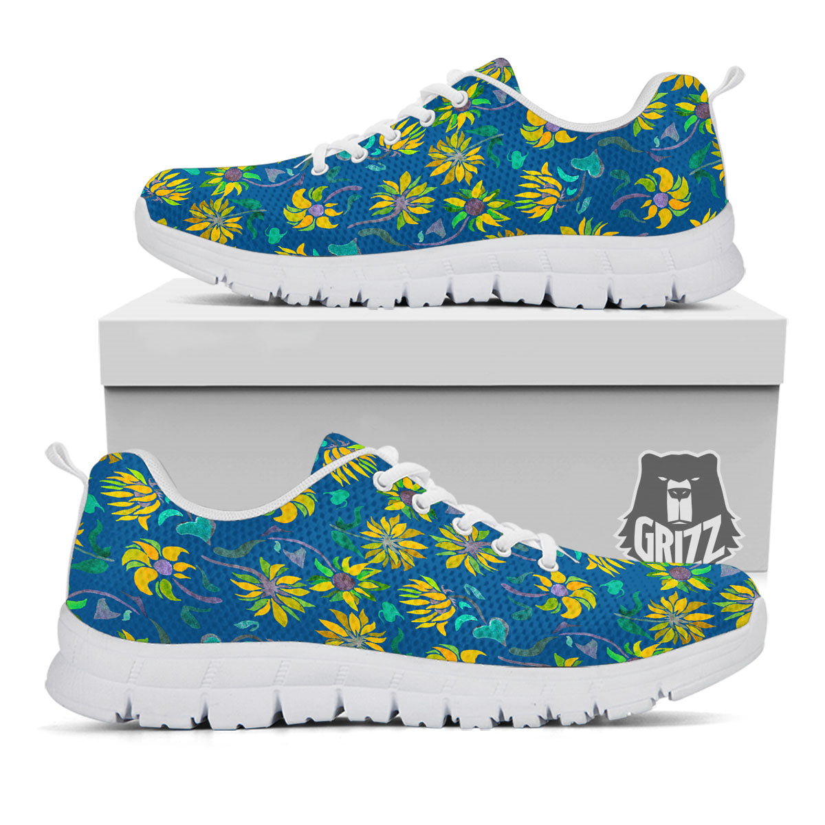 Sunflower Navy Print Pattern White Sneaker-grizzshop