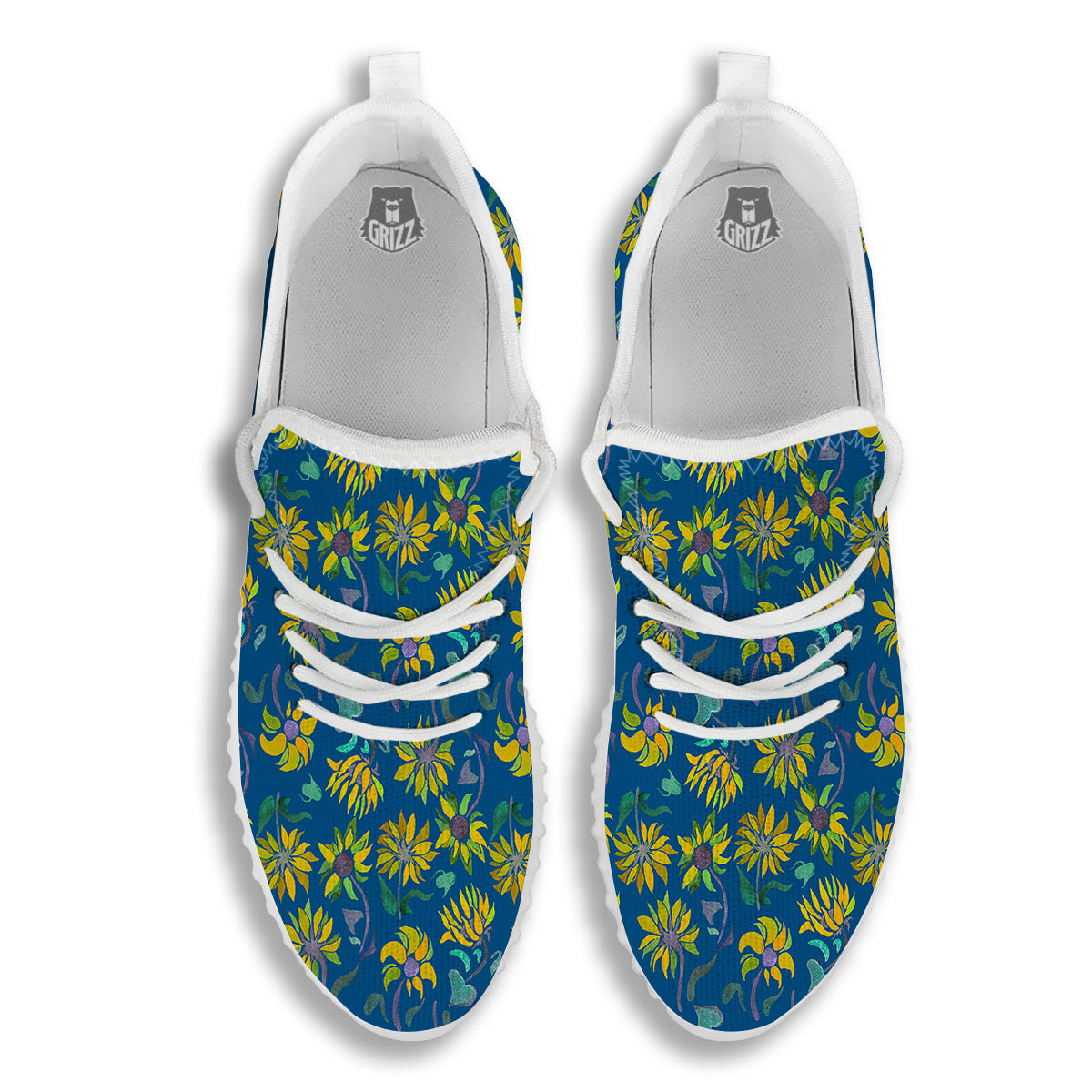 Sunflower Navy Print Pattern White Walking Shoes-grizzshop
